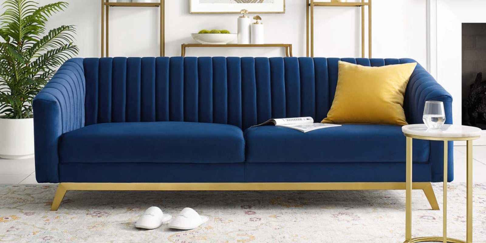 Grammy velvet 3 Seater Sofa In Imperial Blue Colour - Febonic Living