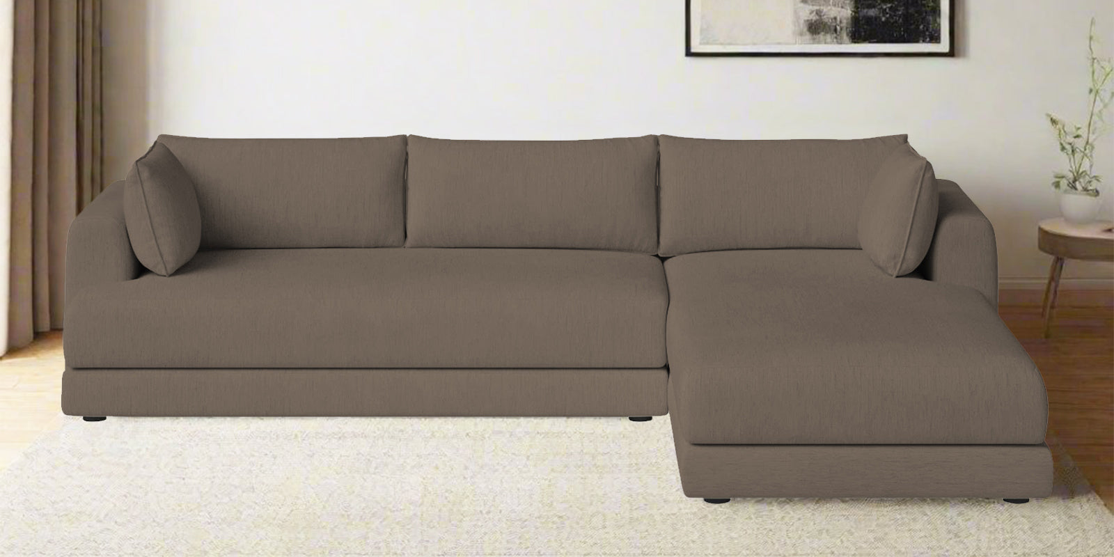 Ziggy Fabric LHS Sectional Sofa (3+Lounger) In Hazel Beige Colour - Febonic Living