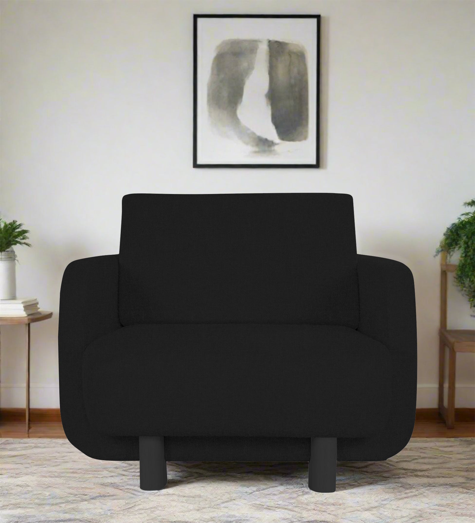 Varu Fabric 1 Seater Sofa In Zed Black Colour - Febonic Living