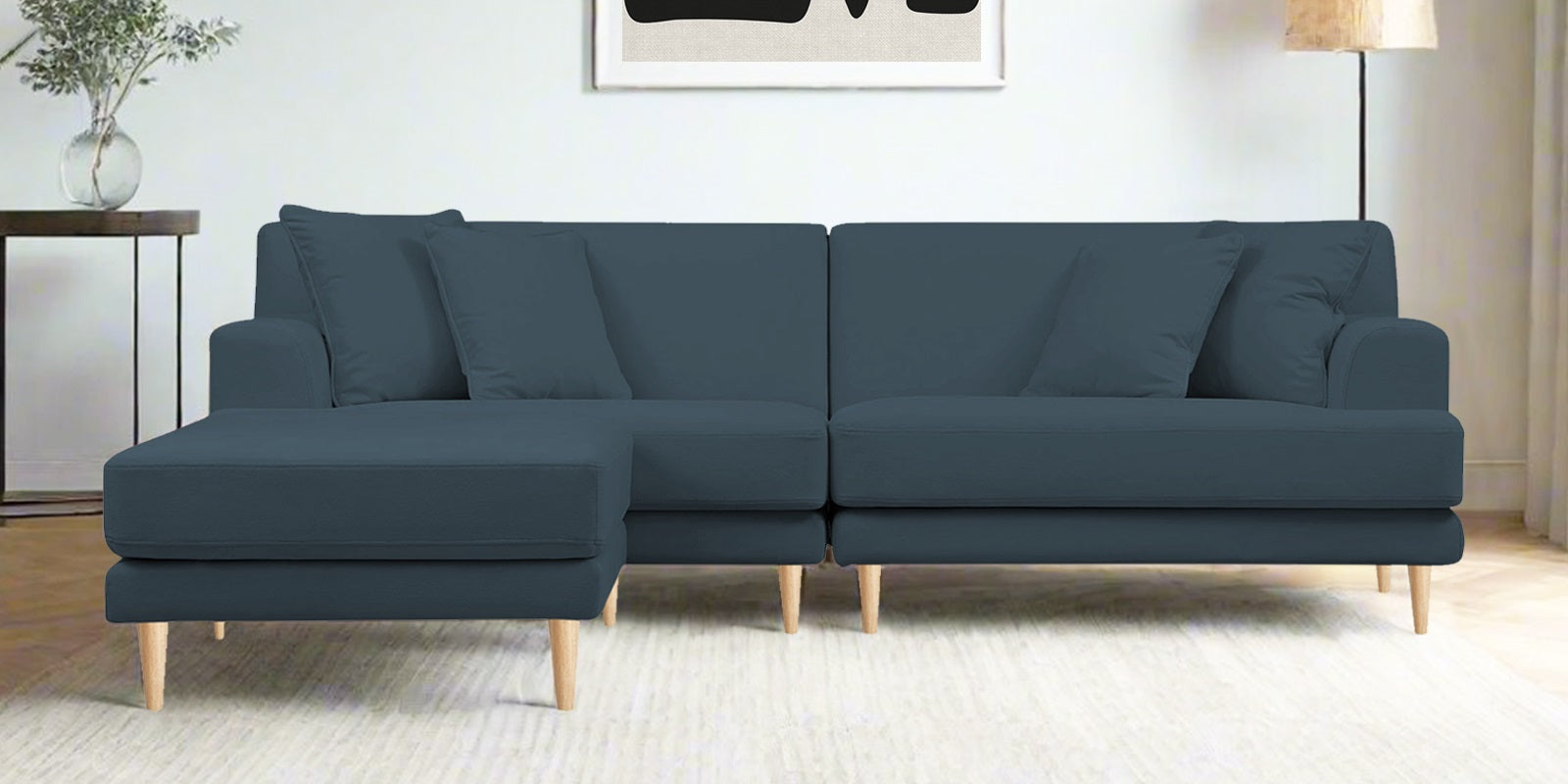 Woody Fabric RHS Sectional Sofa (3+Lounger) In Cobalt Blue Colour - Febonic Living