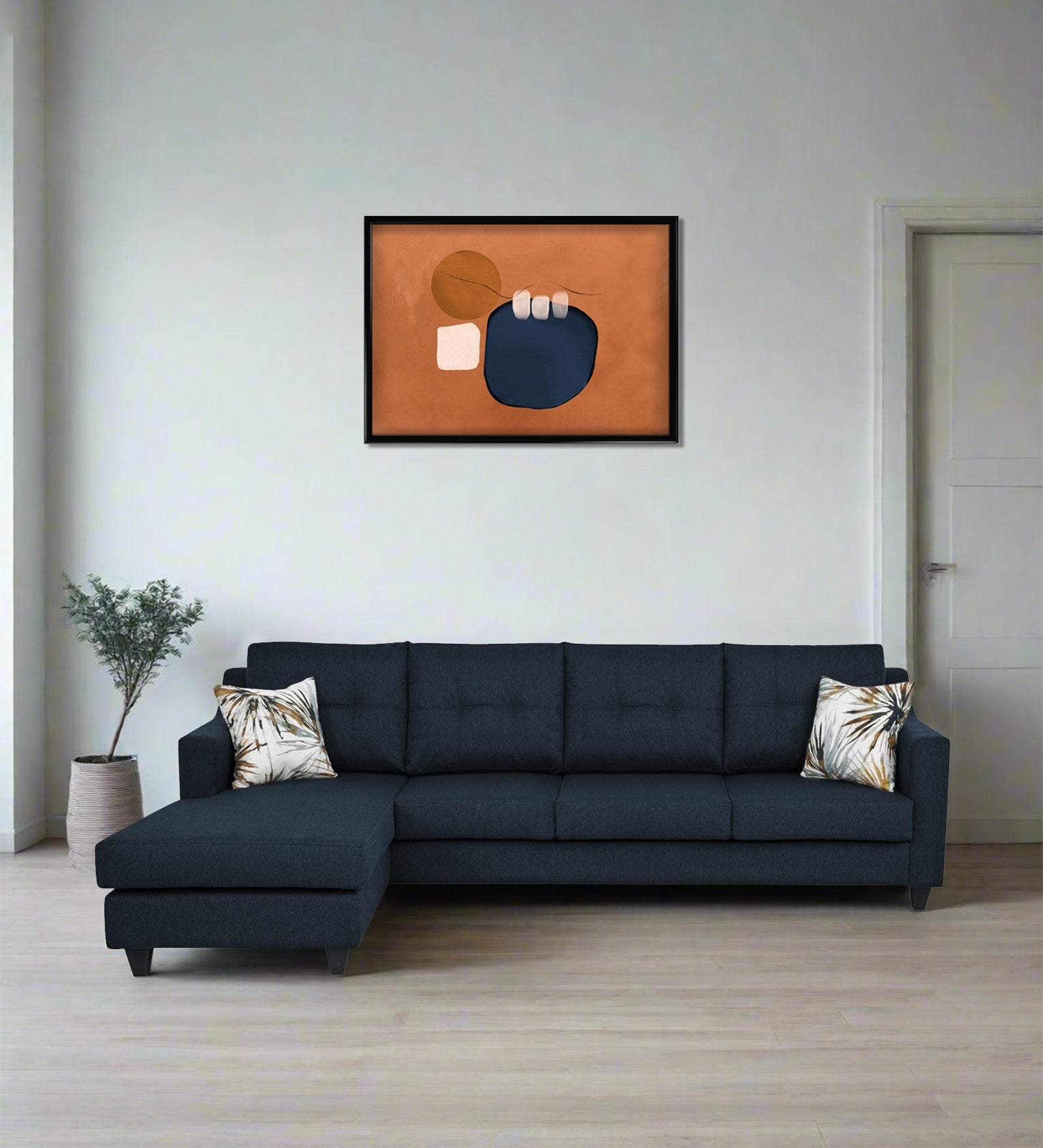 Welly Fabric RHS Sectional Sofa (3+Lounger) In Slate Blue Colour - Febonic Living