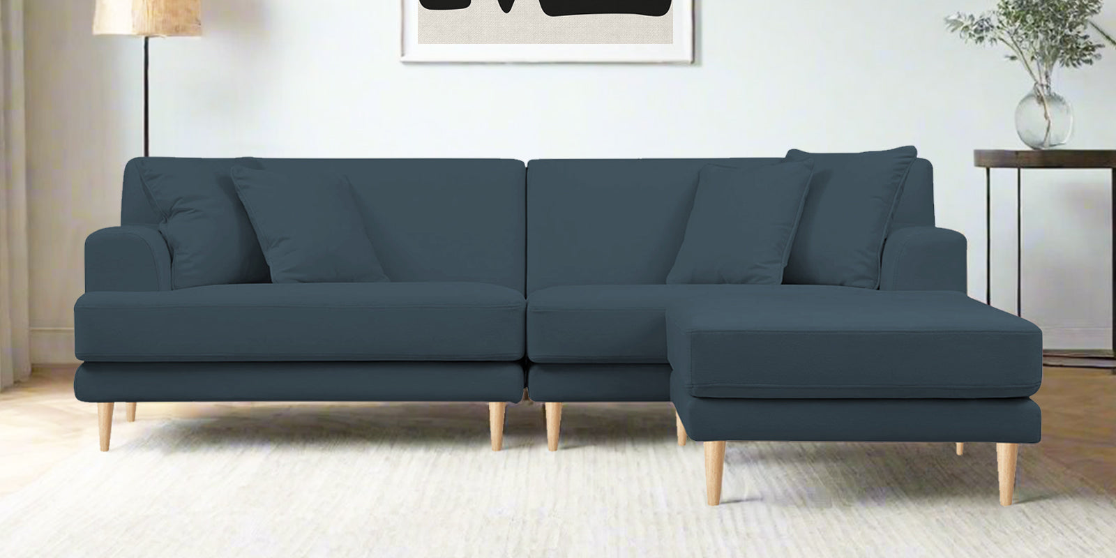 Woody Fabric LHS Sectional Sofa (3+Lounger) In Cobalt Blue Colour - Febonic Living