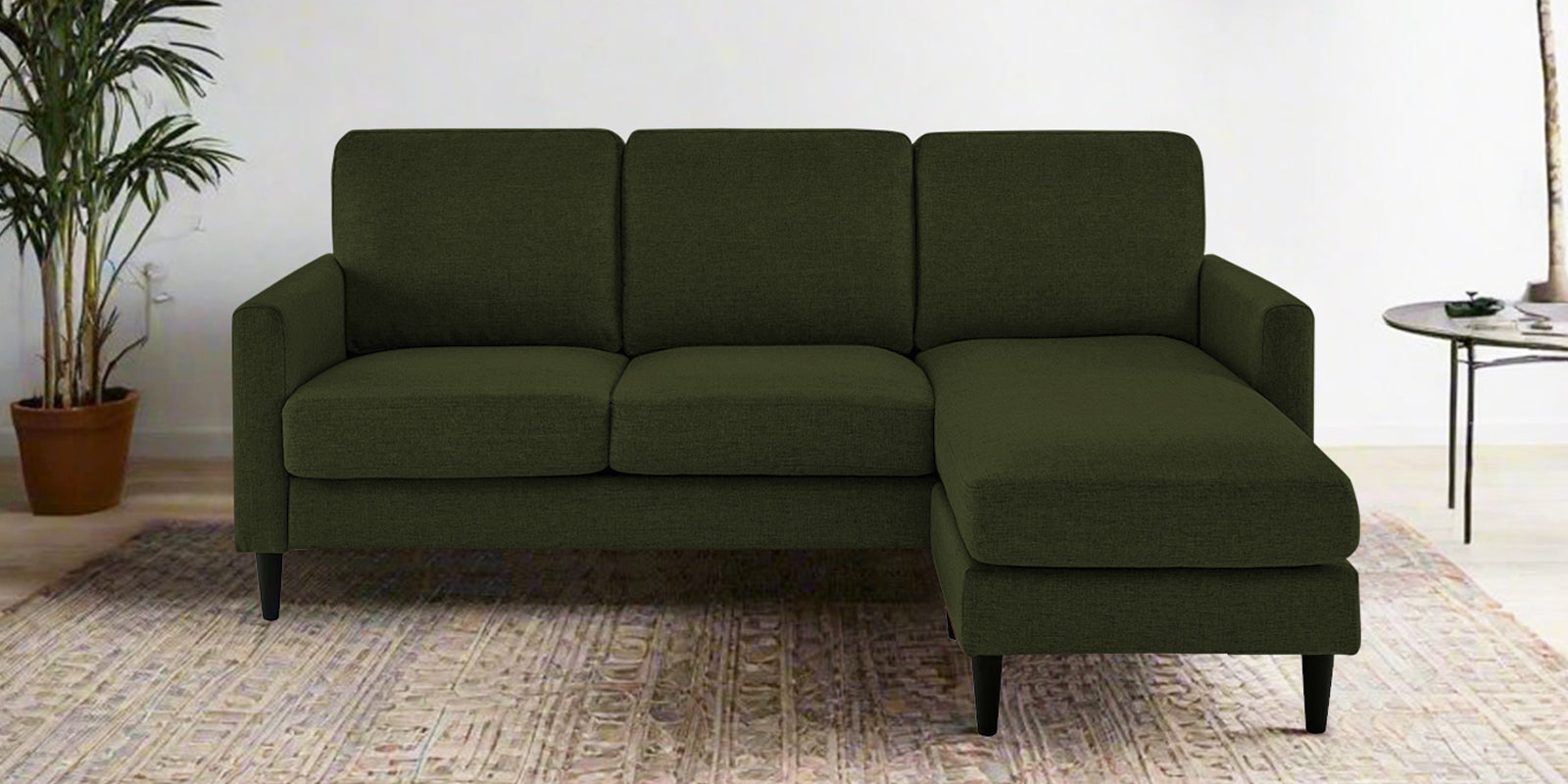 Romie Fabric LHS Sectional Sofa (2+Lounger) In Olive Green Colour - Febonic Living