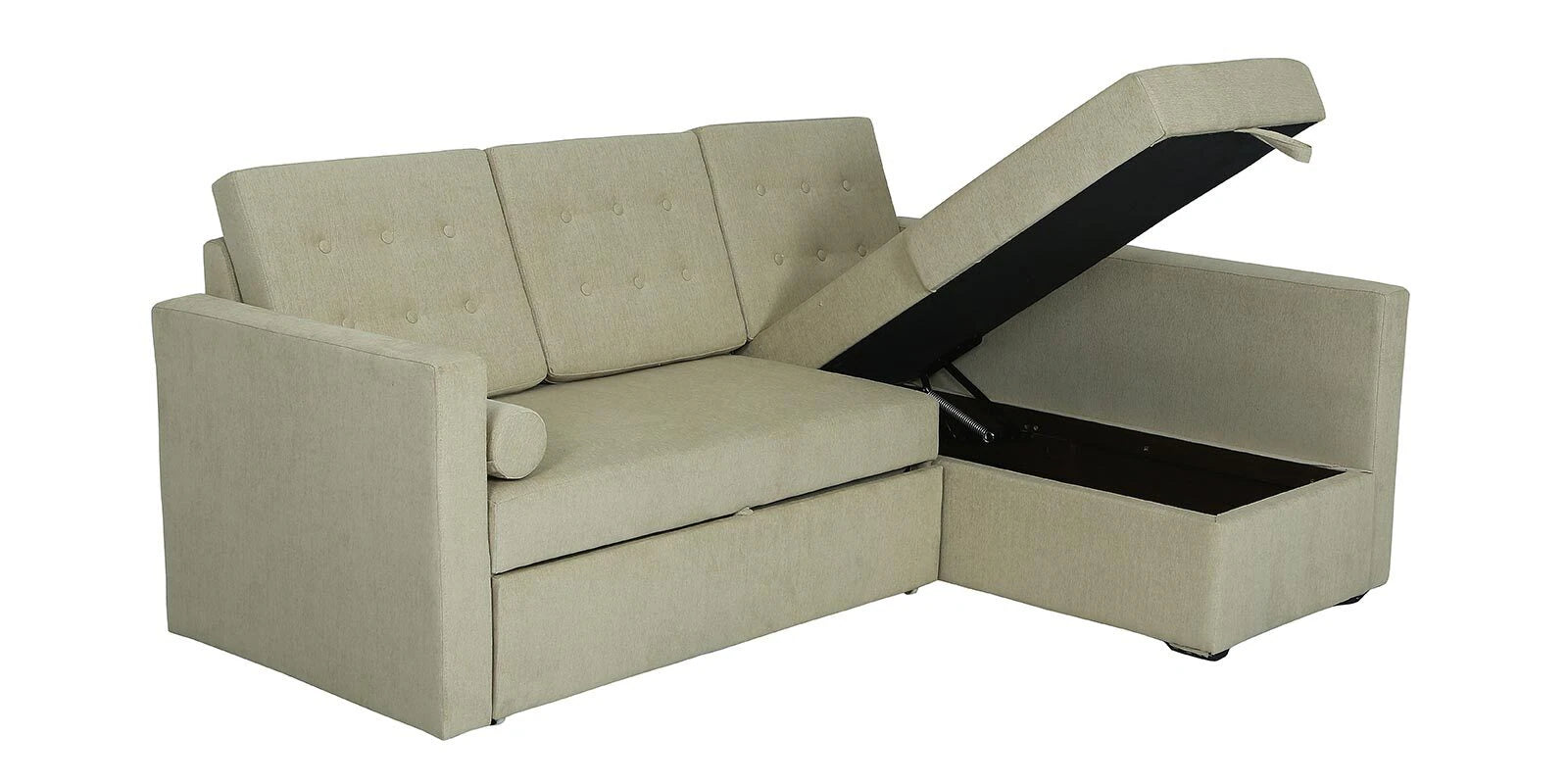 Ace Fabric 3 Seater Pull Out Sofa Cum Bed In Ivory Cream Colour With Storage - Febonic Living