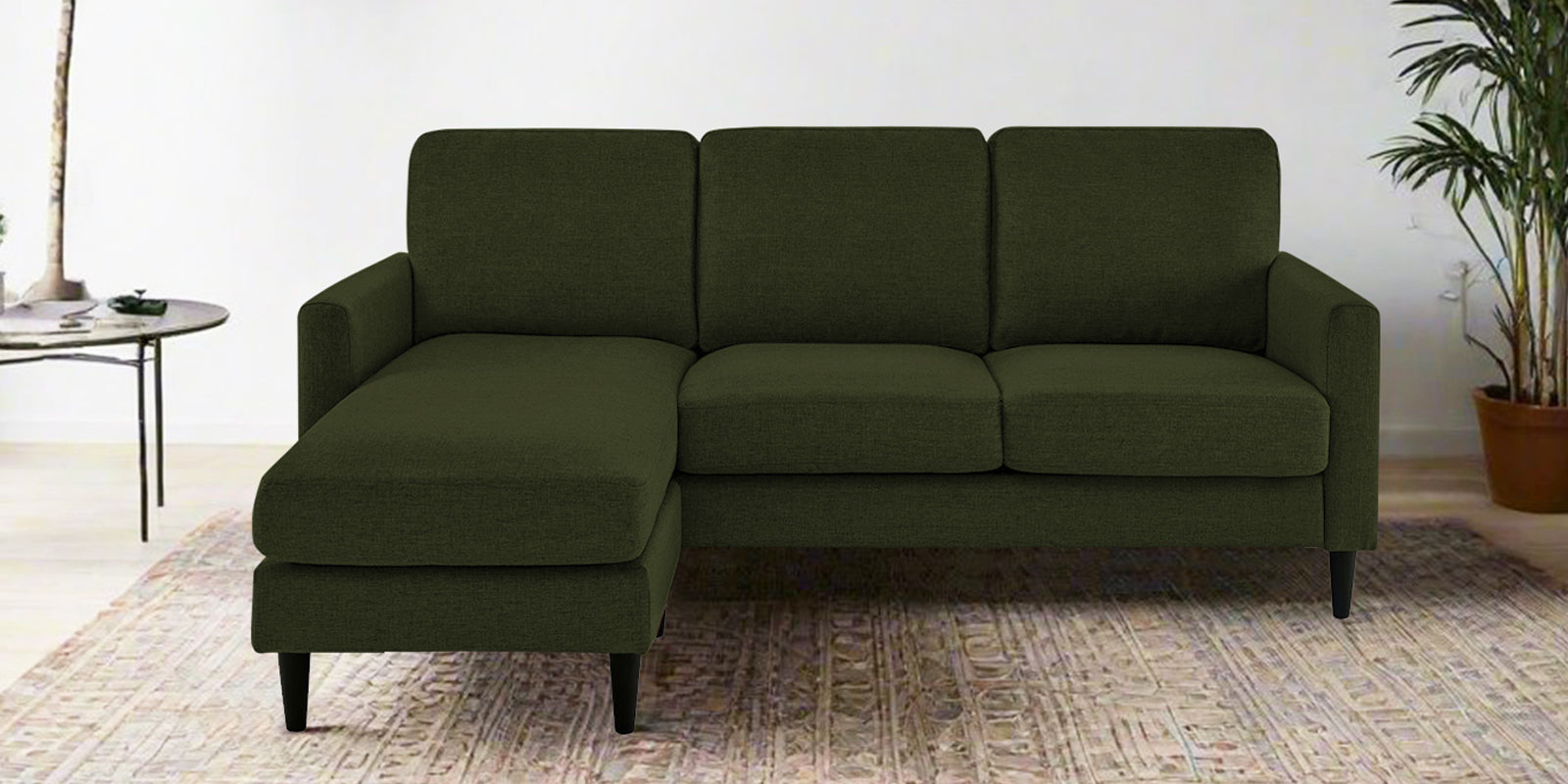 Romie Fabric RHS Sectional Sofa (2+Lounger) In Olive Green Colour - Febonic Living