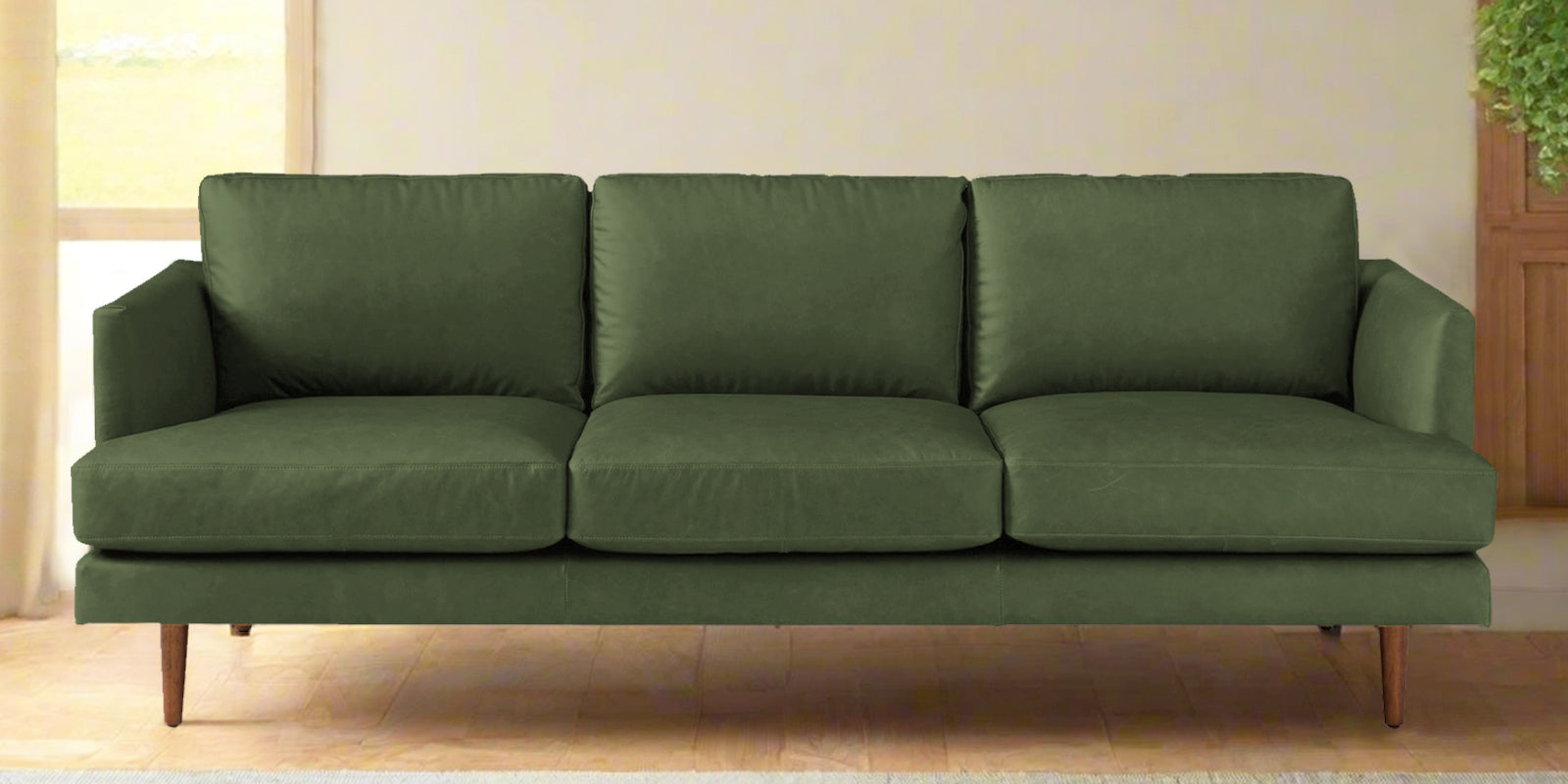 Sterio Leatherette 3 Seater Sofa In Moss Green Colour - Febonic Living