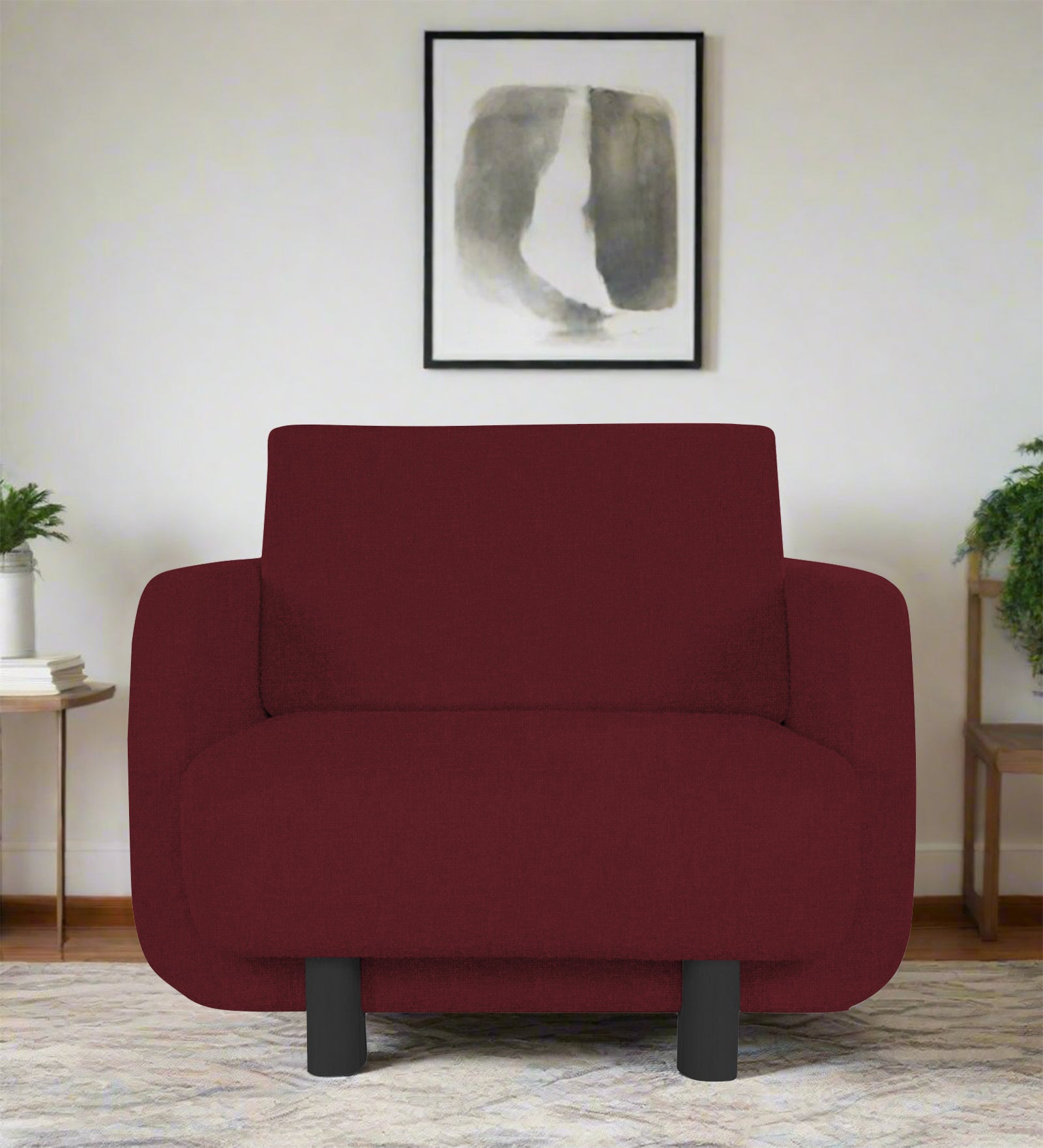 Varu Fabric 1 Seater Sofa In Blood Maroon Colour - Febonic Living