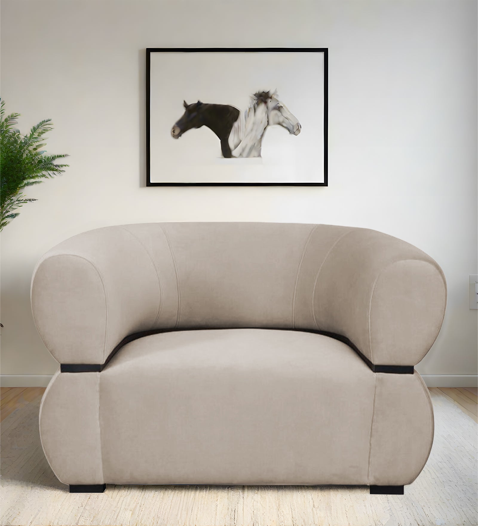 Kula Velvet 1 Seater Sofa In Cream Beige Colour - Febonic Living