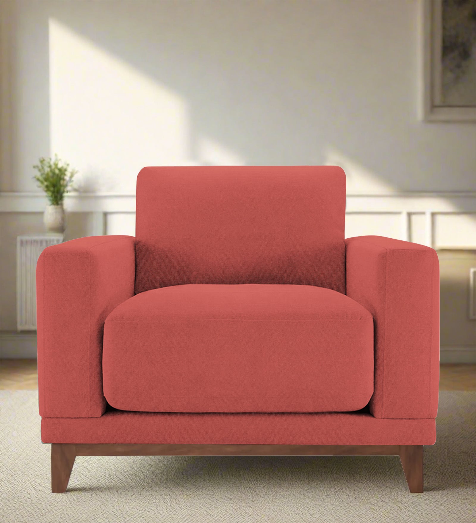 Esha Fabric 1 Seater Sofa In Salmon Pink Colour - Febonic Living