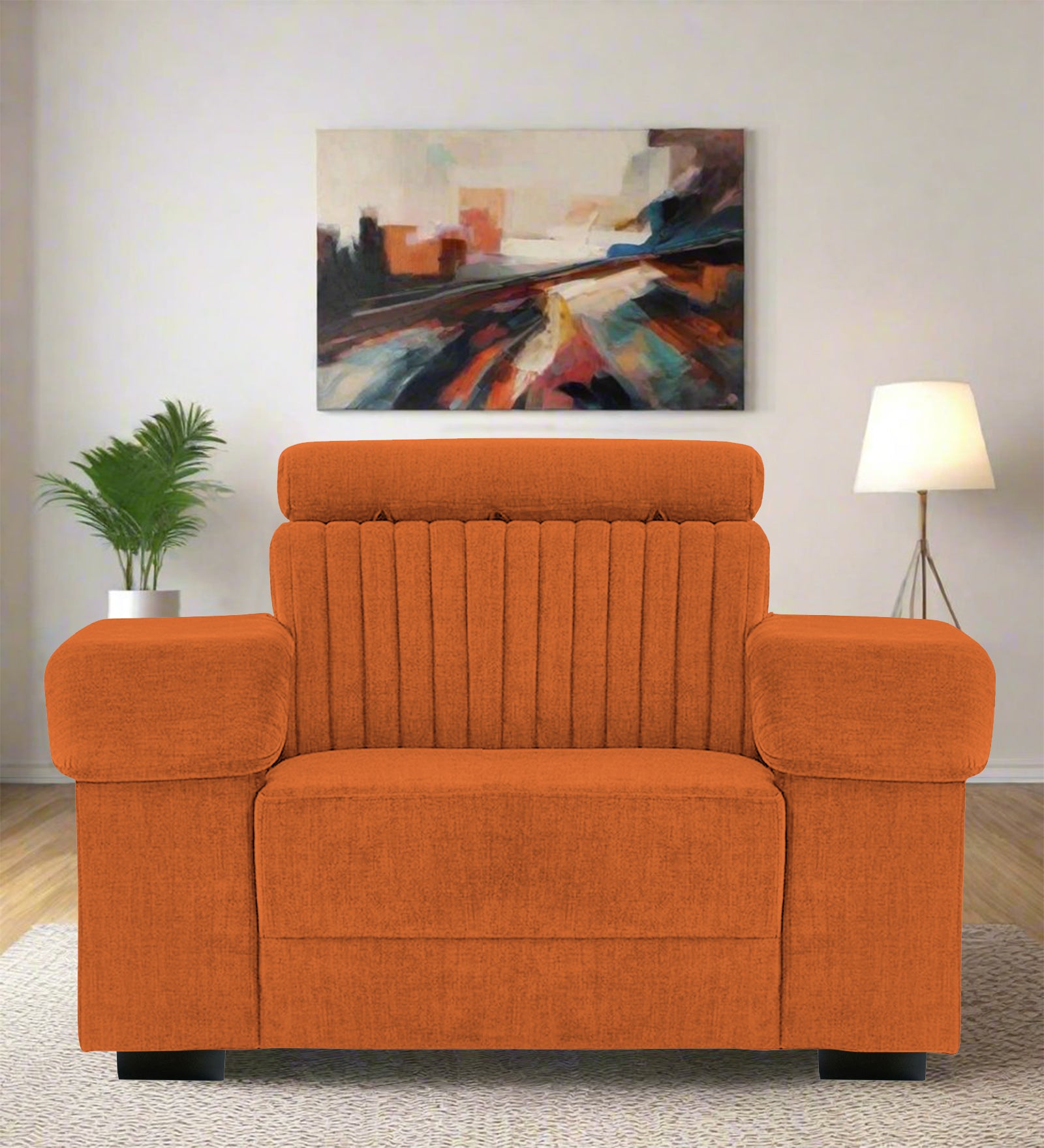 Draco Fabric 1 Seater Sofa In Vivid Orange Colour - Febonic Living