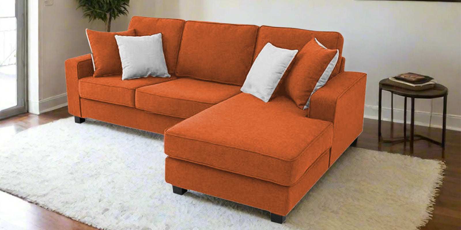 Ladybug Fabric LHS Sectional Sofa (2+Lounger) In Vivid Orange Colour - Febonic Living