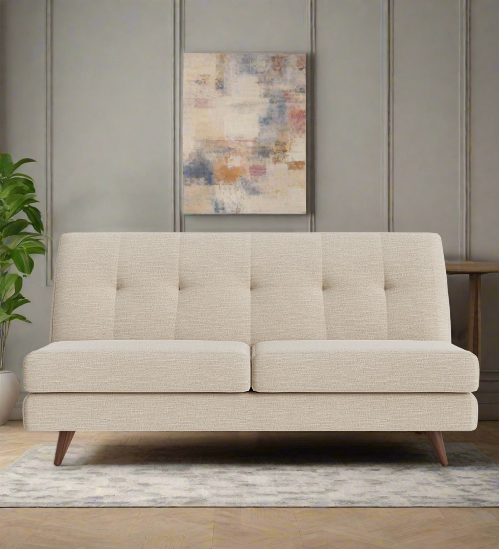 Jasmin Fabric 2 Seater Armless Sofa In Ivory Cream Colour - Febonic Living