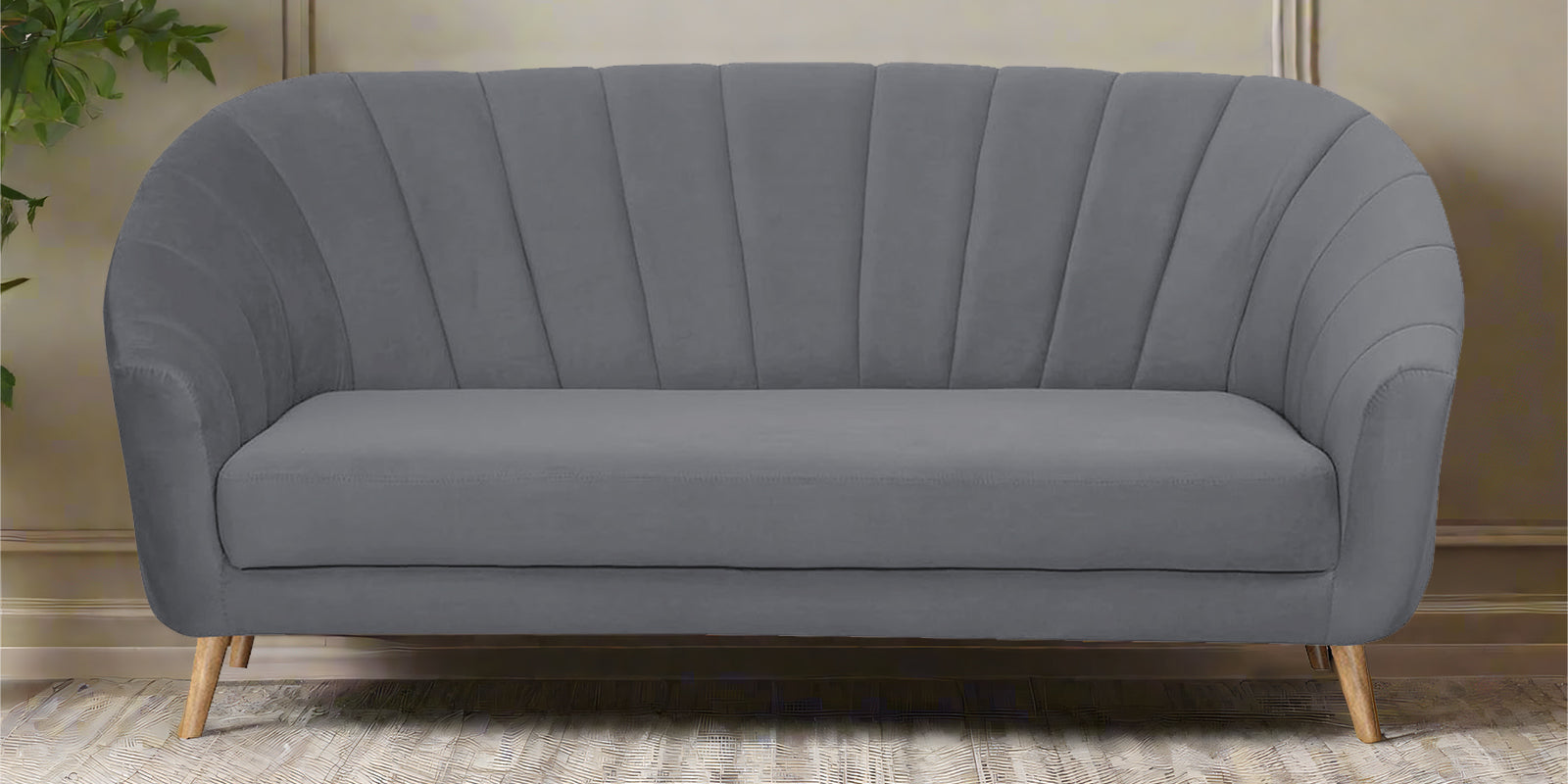 Kaylee Velvet 3 Seater Sofa In Pubble Grey Colour - Febonic Living