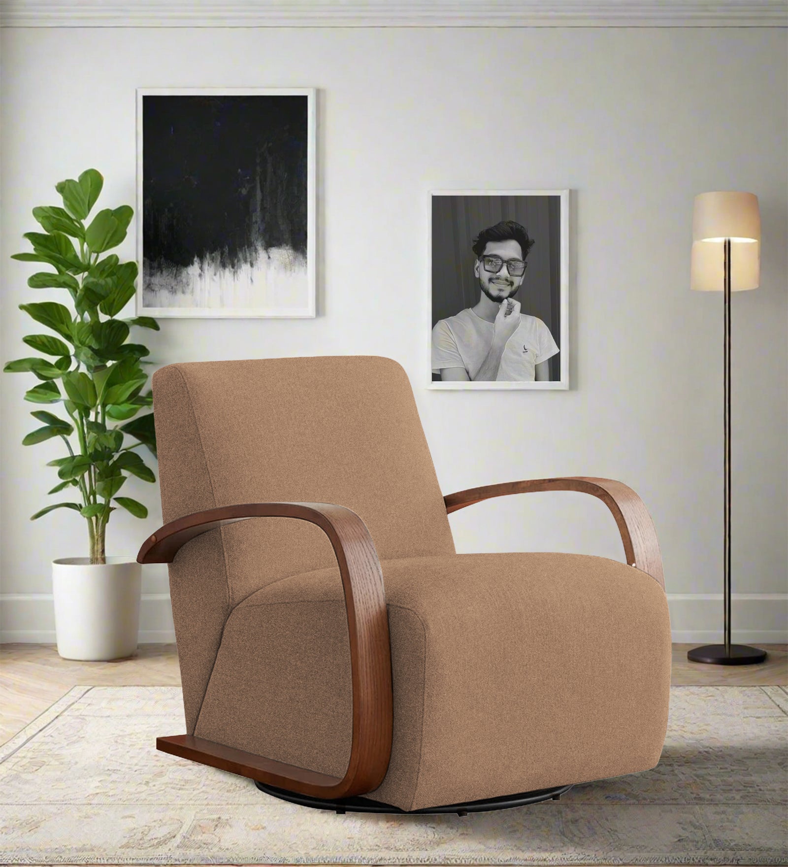 Balma Fabric Swivel Chair in Cosmic Beige Colour
