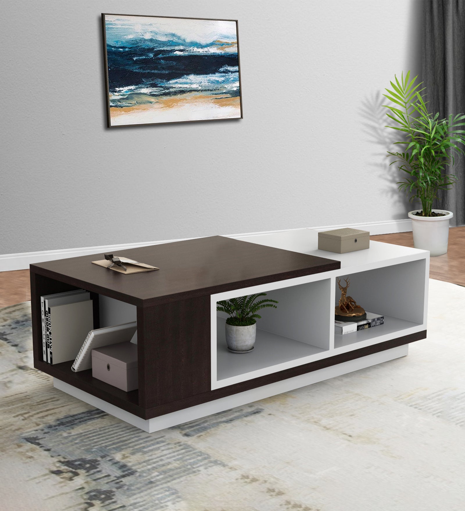 Bumi Coffee Table In Dark Walnut & Frosty White Finish - Febonic Living