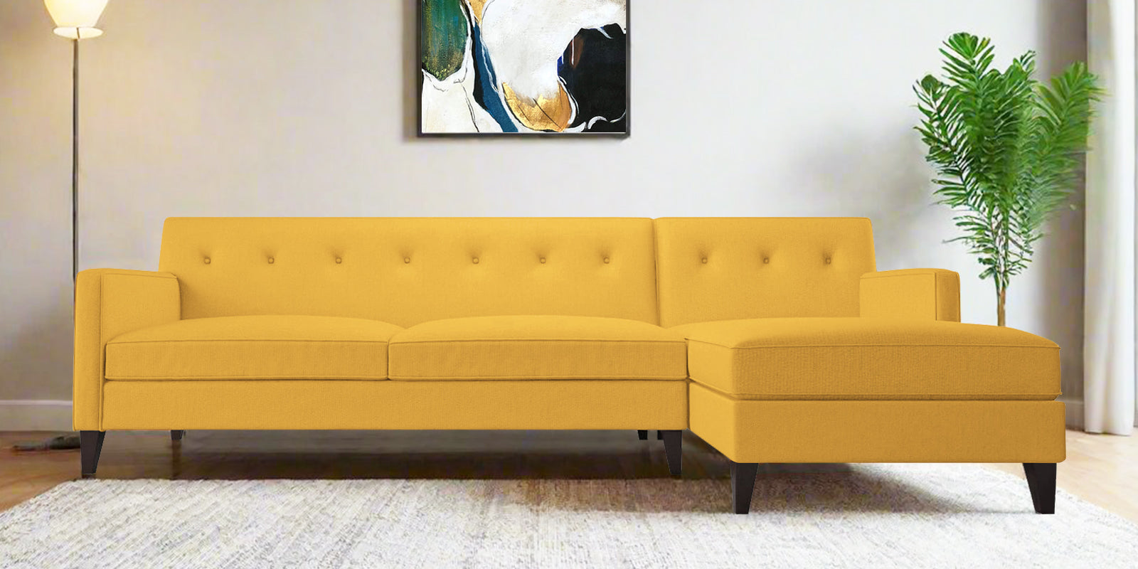 Miller Fabric LHS Sectional Sofa (3+Lounger) In Bold Yellow Colour - Febonic Living