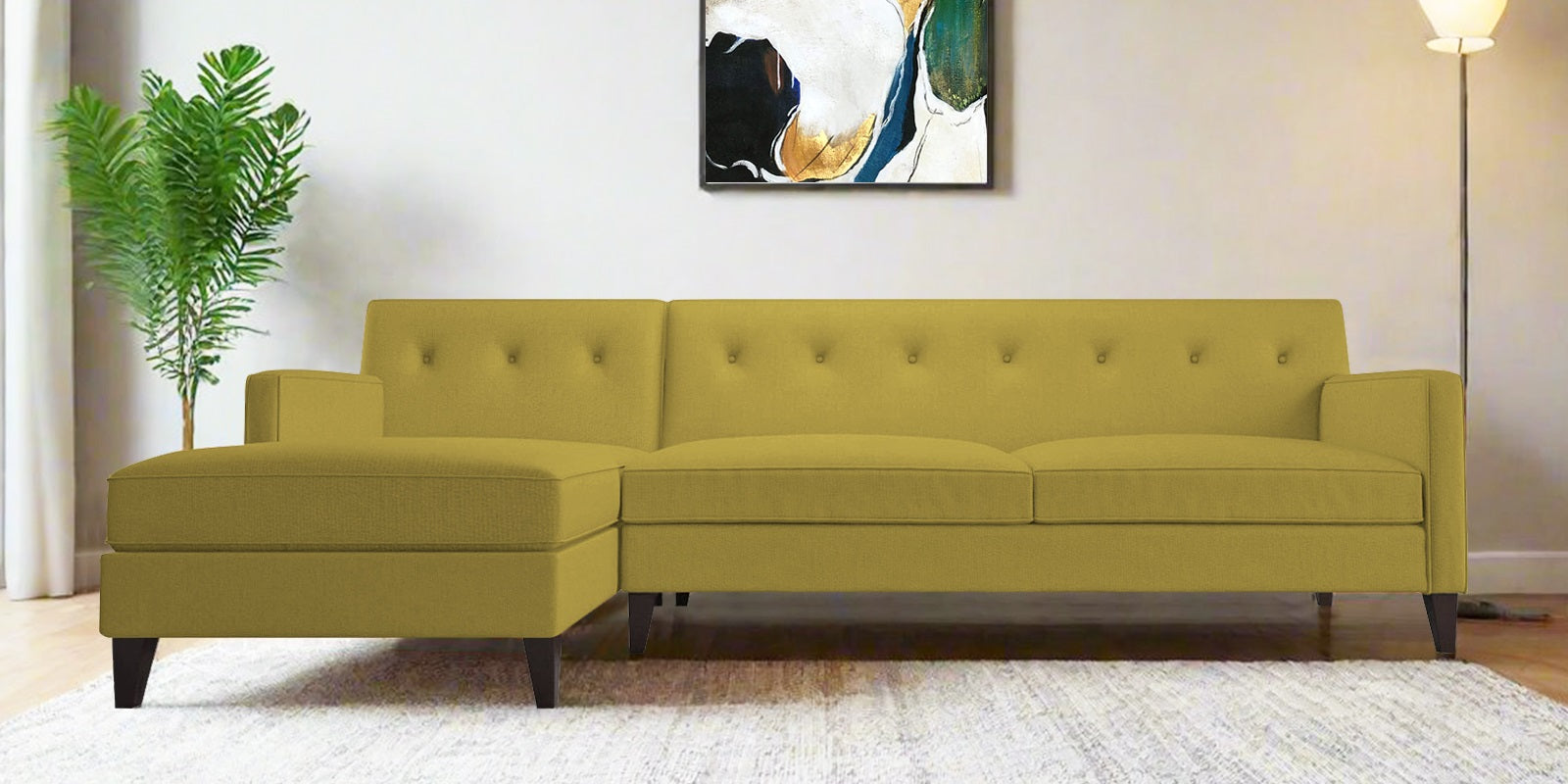 Miller Fabric RHS Sectional Sofa (3+Lounger) In Parrot Green Colour - Febonic Living