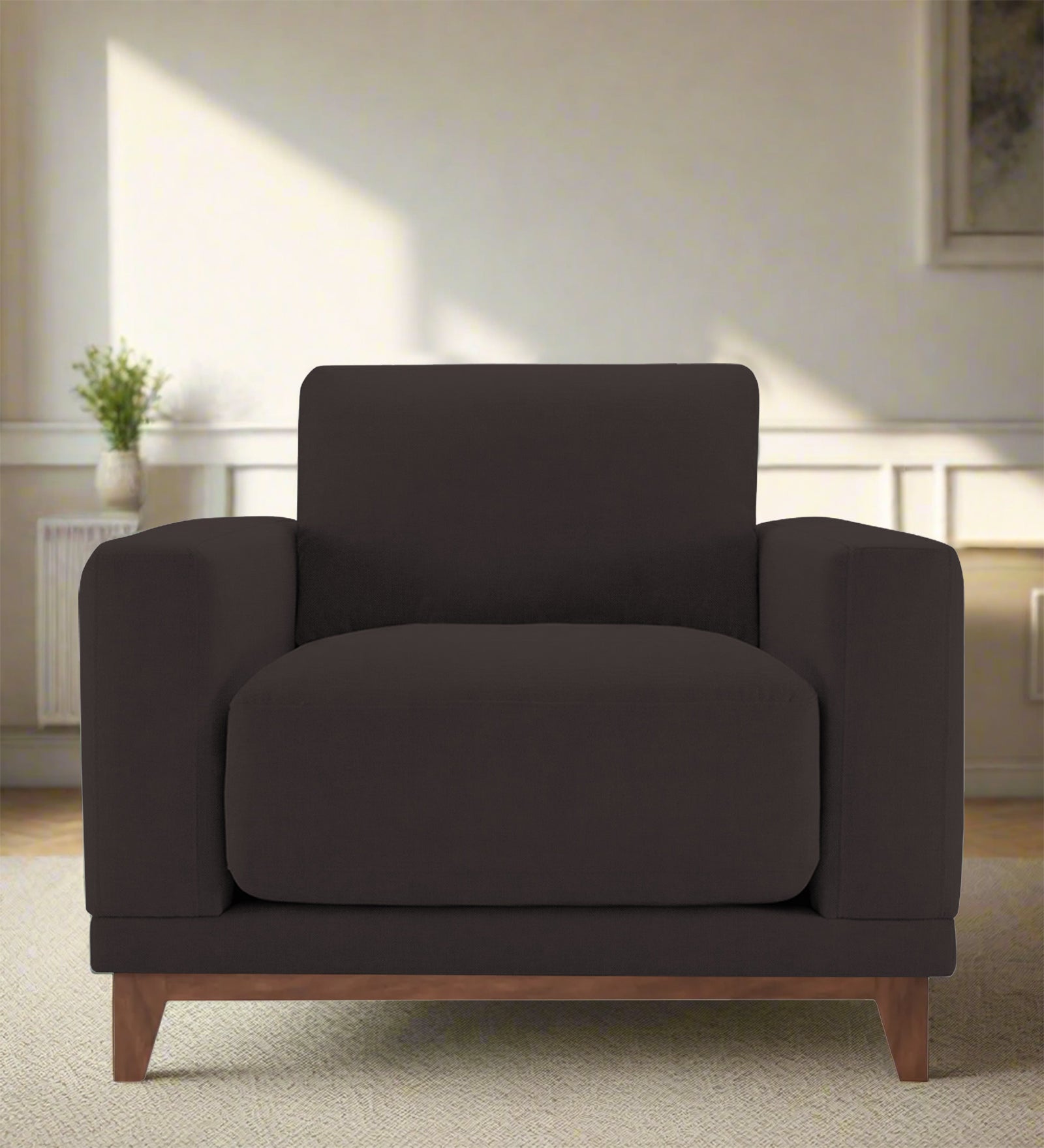 Esha Fabric 1 Seater Sofa In Pebble Brown Colour - Febonic Living