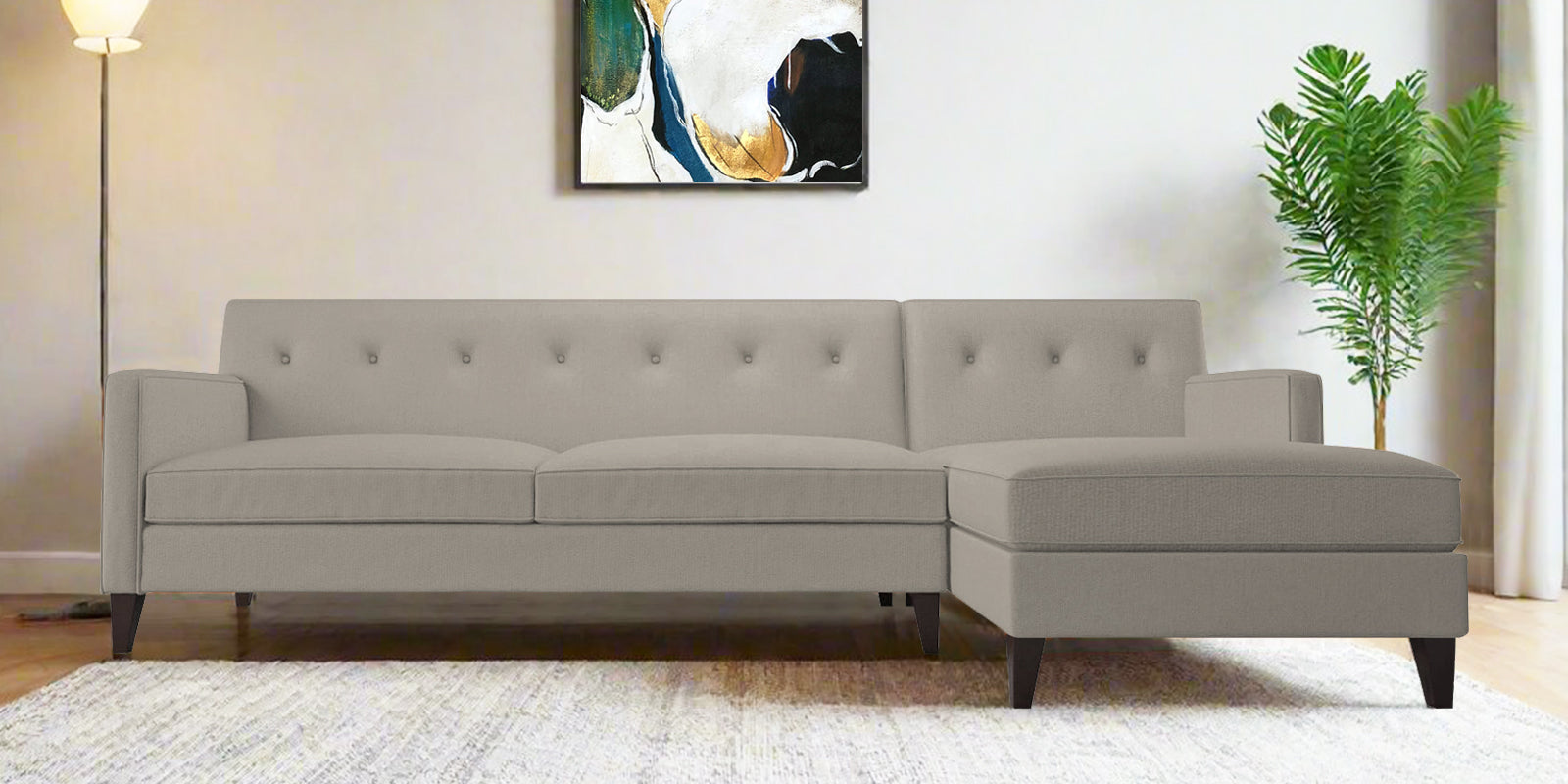 Miller Fabric LHS Sectional Sofa (3+Lounger) In Ash Grey Colour - Febonic Living