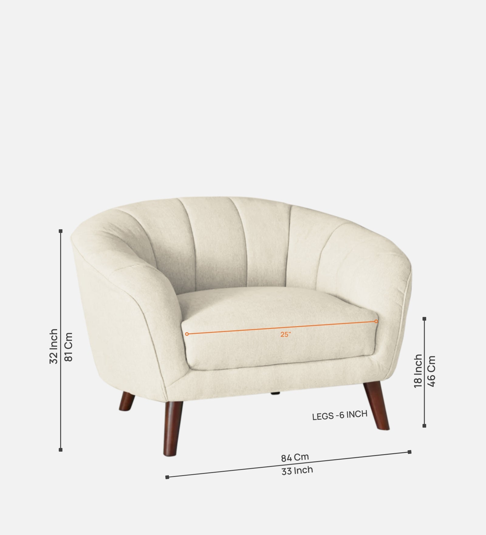 Benjamin Fabric 1 Seater Sofa In Ivory Cream Colour - Febonic Living