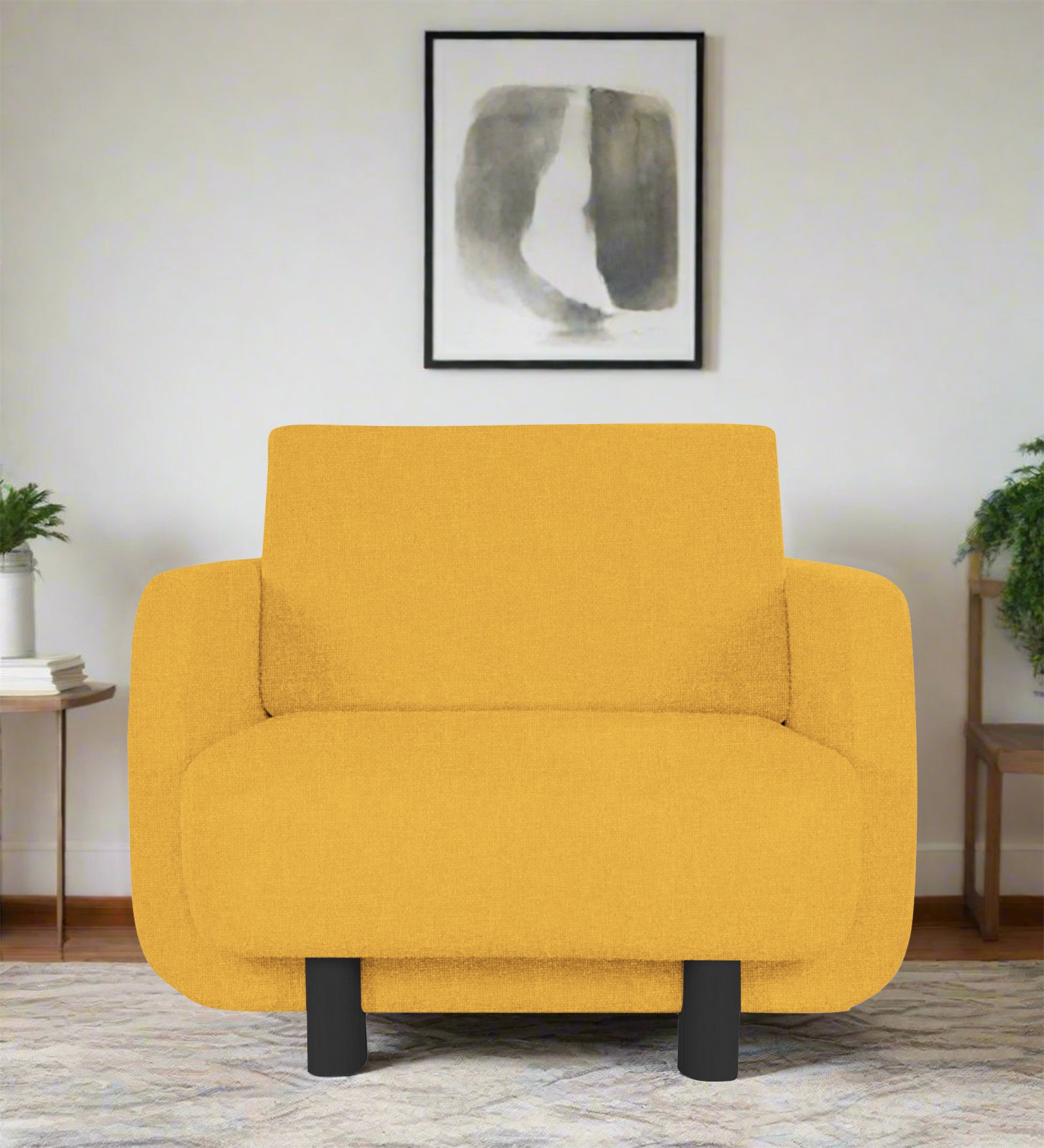 Varu Fabric 1 Seater Sofa In Bold Yellow Colour - Febonic Living