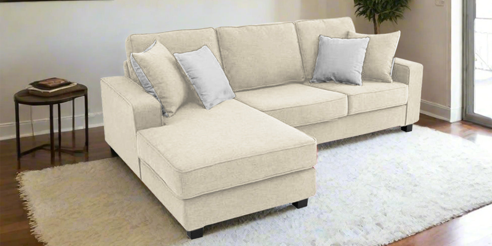 Ladybug Fabric RHS Sectional Sofa (2+Lounger) In Ivory Cream Colour - Febonic Living