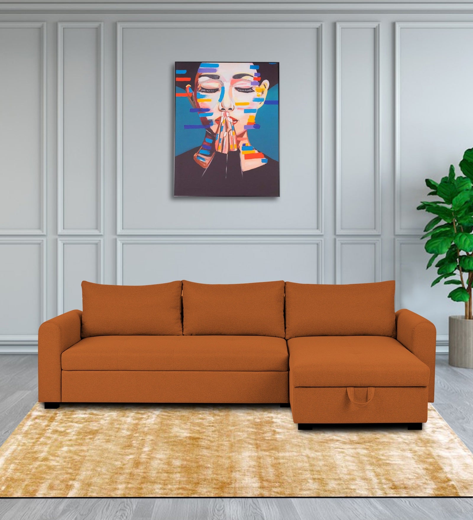 Sigma Fabric LHS Sectional Sofa (3+Lounger) In Vivid Orange Colour - Febonic Living
