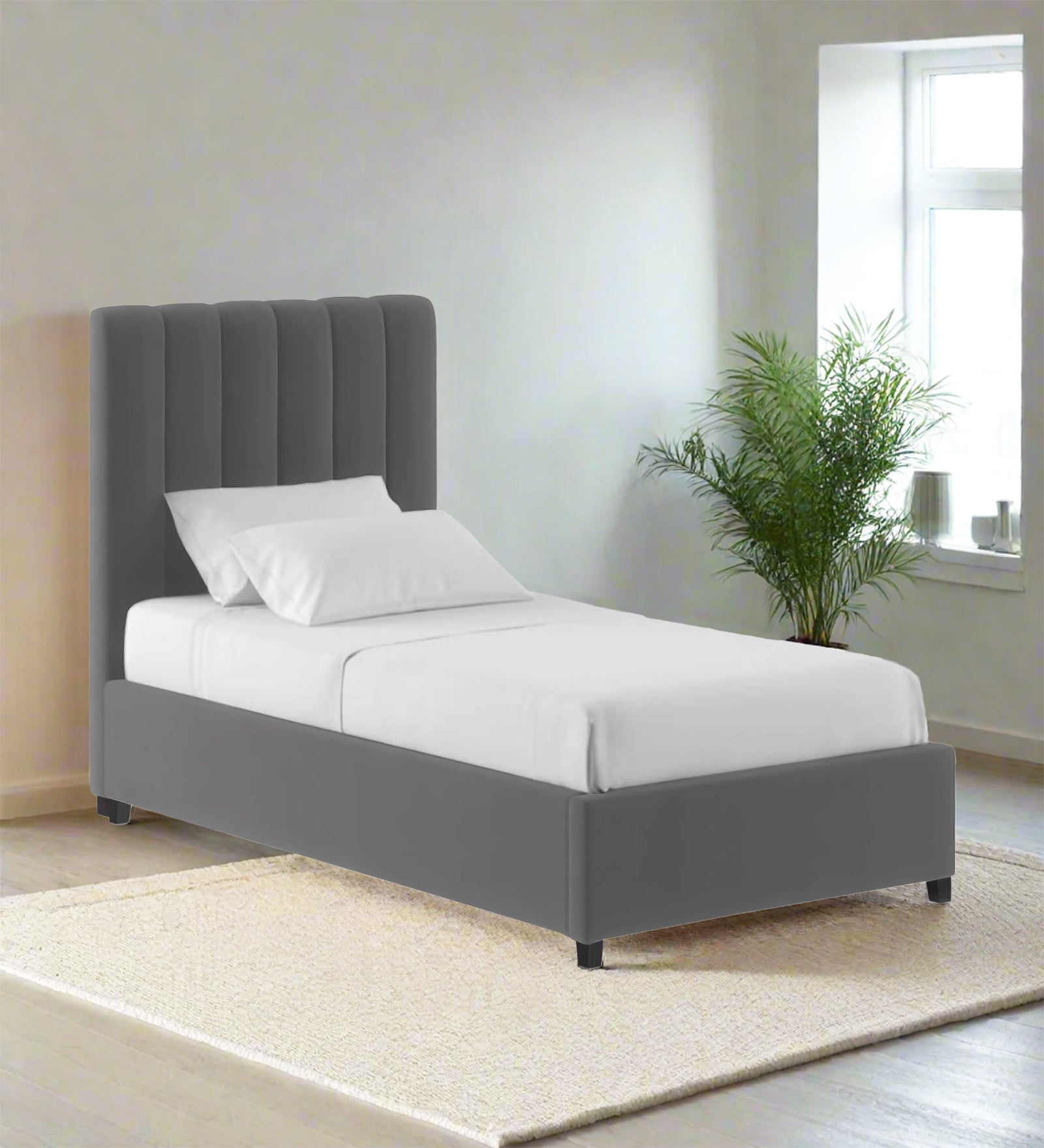 Lara Velvet Upholstered Single Bed in Davy Grey Colour - Febonic Living