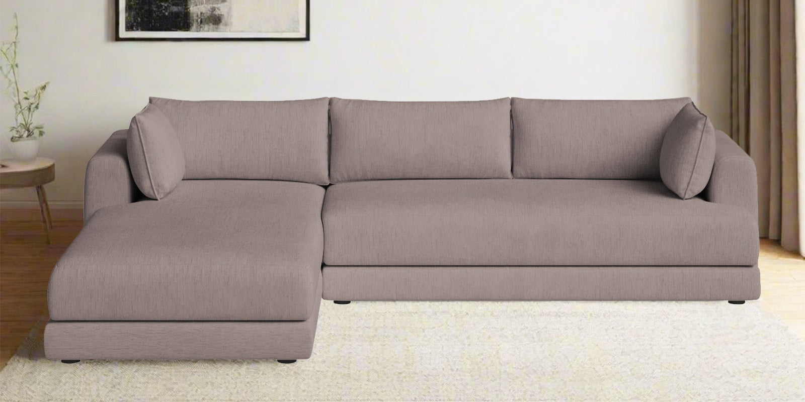 Ziggy Fabric RHS Sectional Sofa (3+Lounger) In Almond Beige Colour - Febonic Living