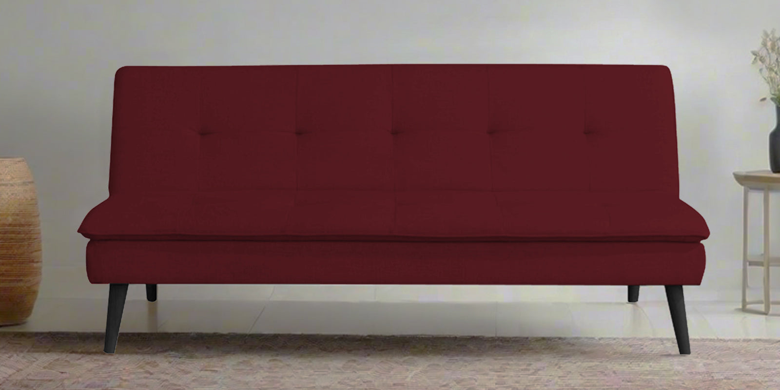 Toner Fabric 3 Seater Convertible Sofa Cum Bed In Blood Maroon Colour - Febonic Living