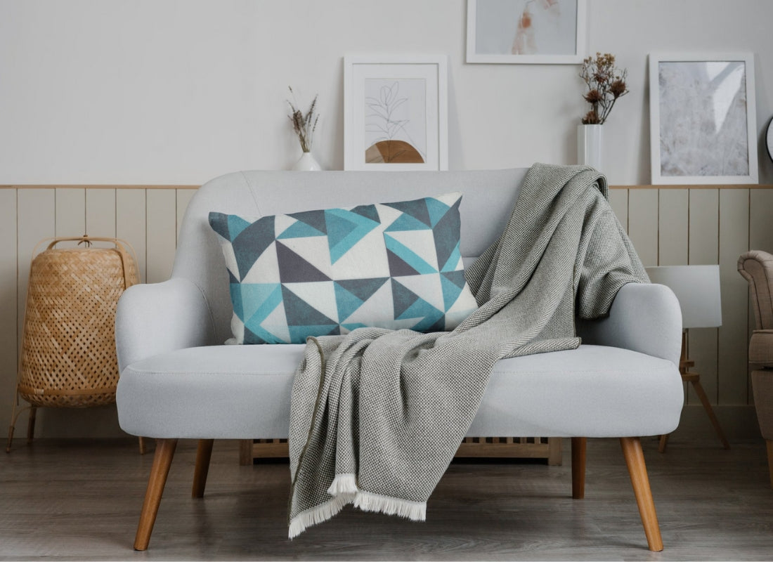 Velvet Digital Printed Fabric Blue Geometric 711 Code - Febonic Living