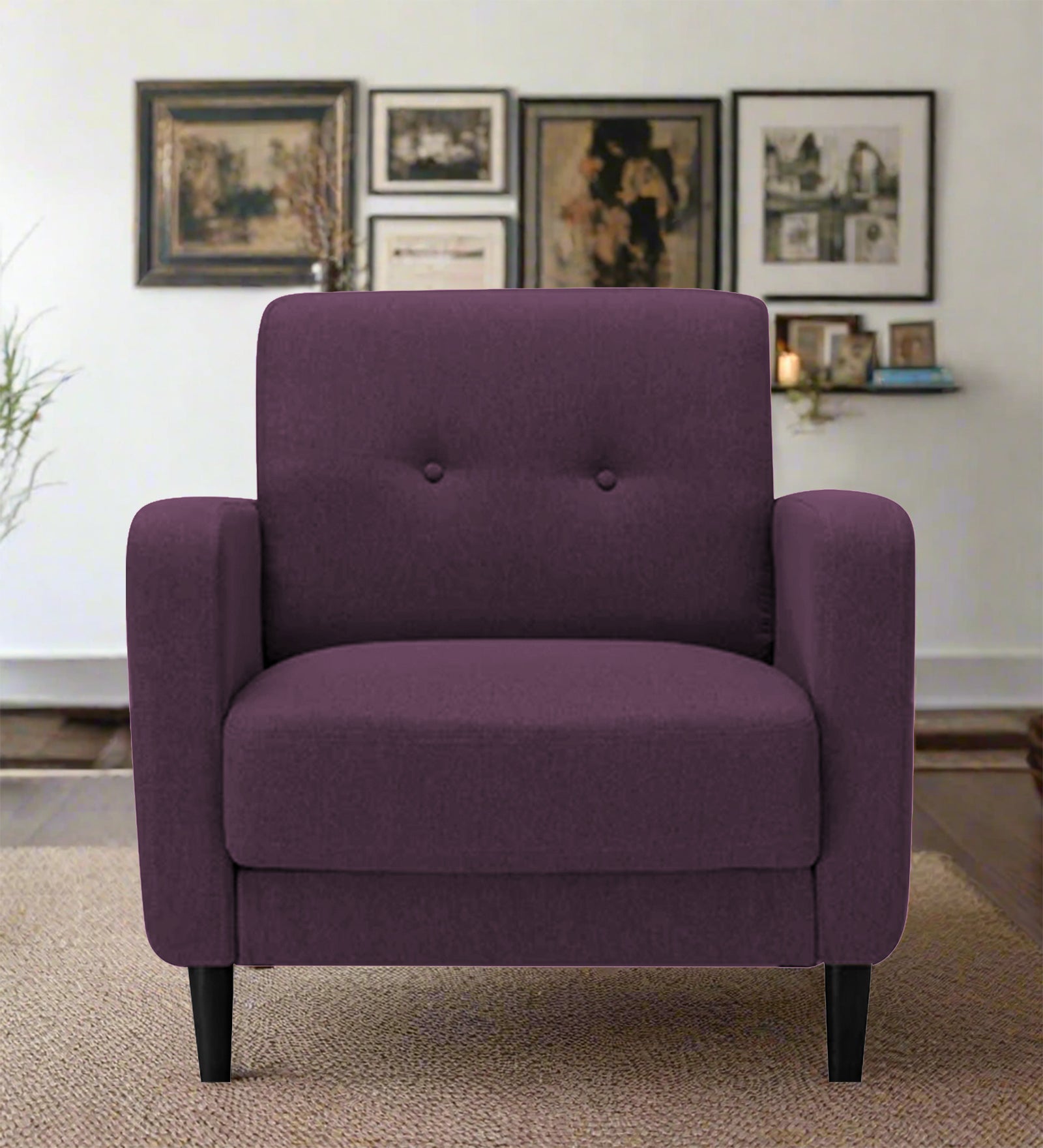 Marq Fabric 1 Seater Sofa In Greek Purple Colour - Febonic Living