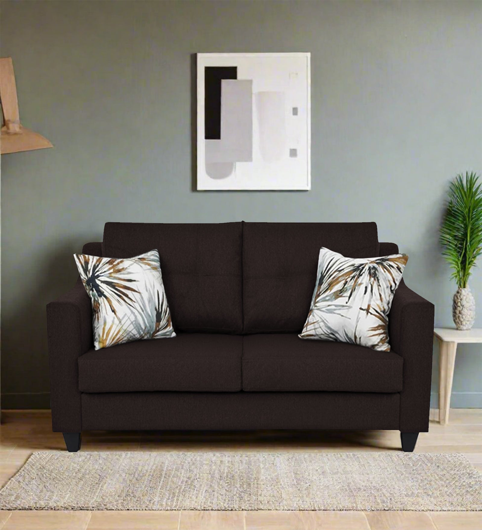 Welly Fabric 2 Seater Sofa In Dark Brown Colour - Febonic Living