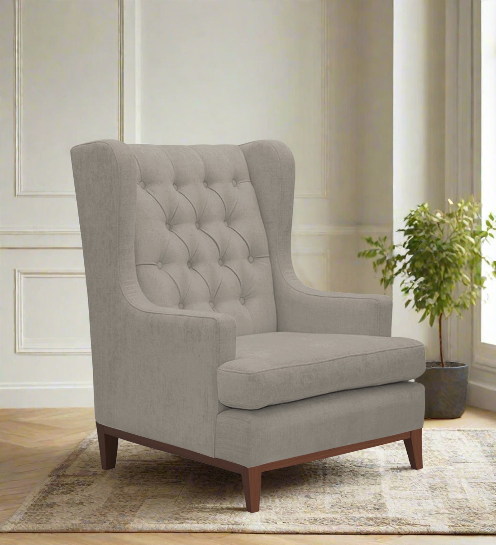 Panas Fabric Wing Chair In Ash Grey Colour - Febonic Living