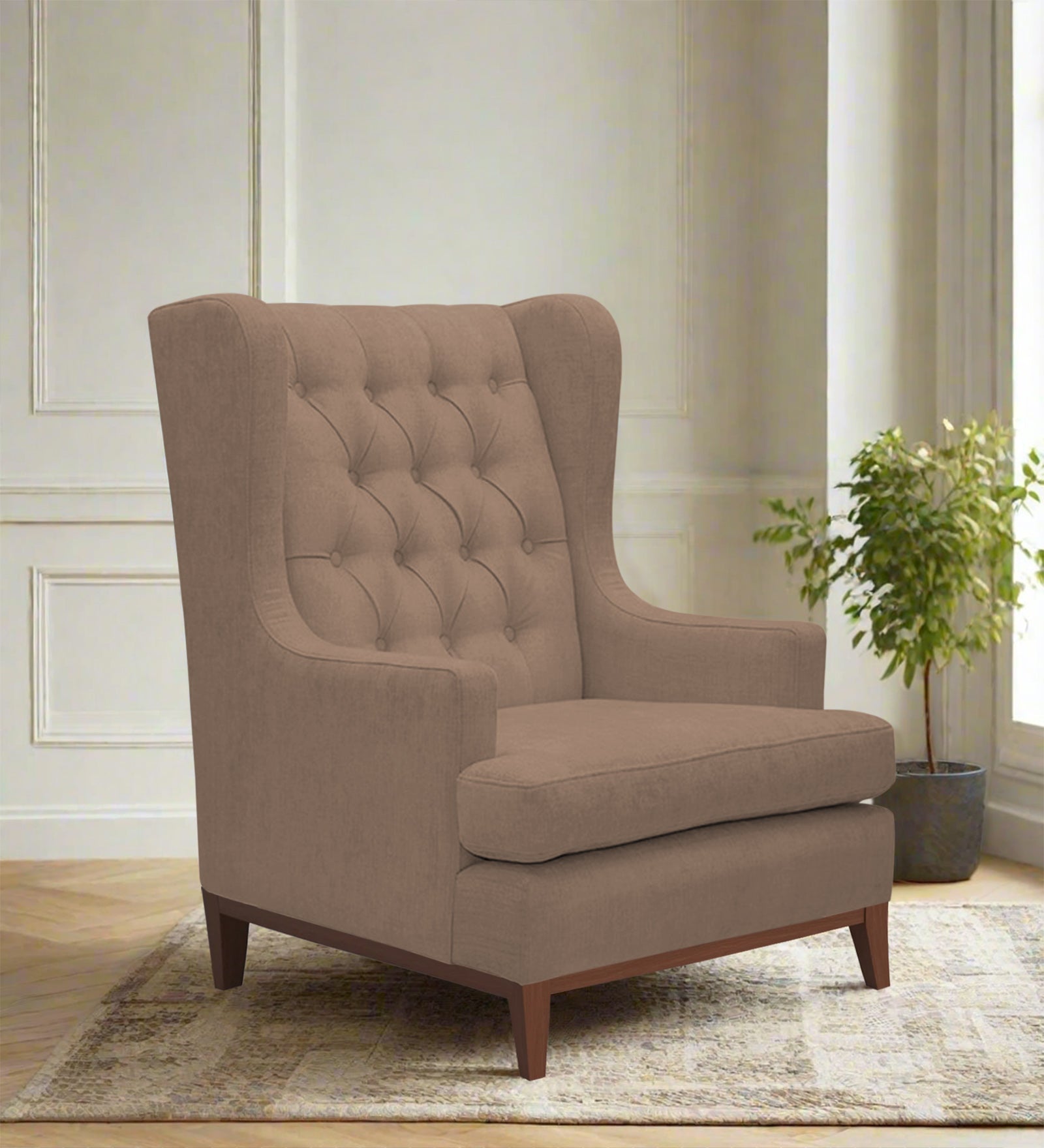 Panas Fabric Wing Chair In Cookie Beige Colour - Febonic Living