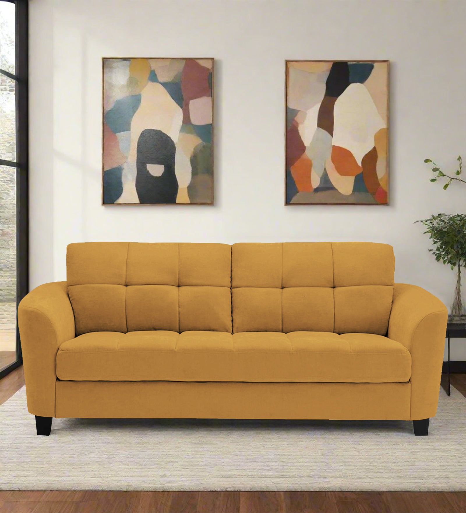Mulan Fabric 2 Seater Sofa In Corn Yellow Colour - Febonic Living