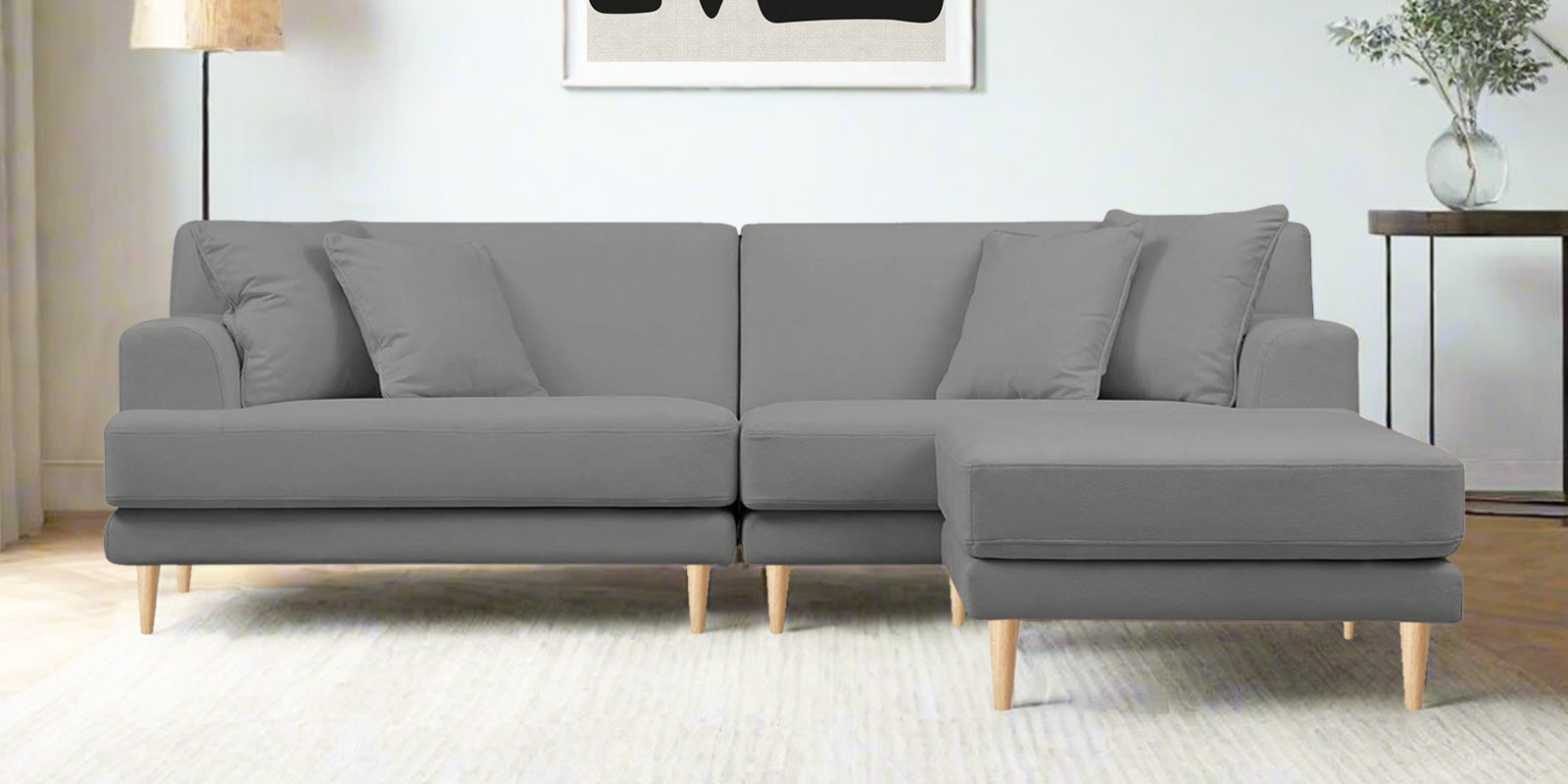 Woody Fabric LHS Sectional Sofa (3+Lounger) In Smoke Grey Colour - Febonic Living