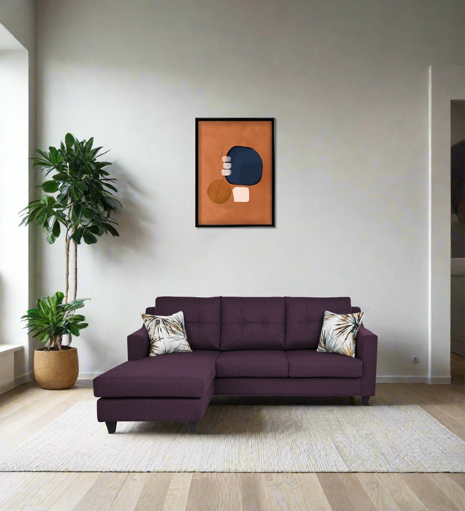 Welly Fabric RHS Sectional Sofa (2+Lounger) In Greek Purple Colour - Febonic Living