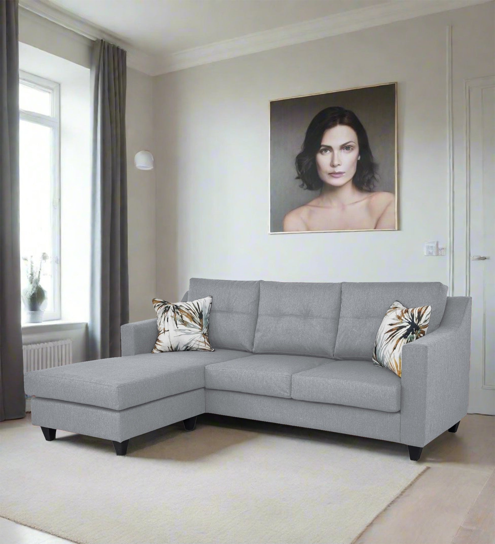 Welly Fabric RHS Sectional Sofa (2+Lounger) In Coin Grey Colour - Febonic Living