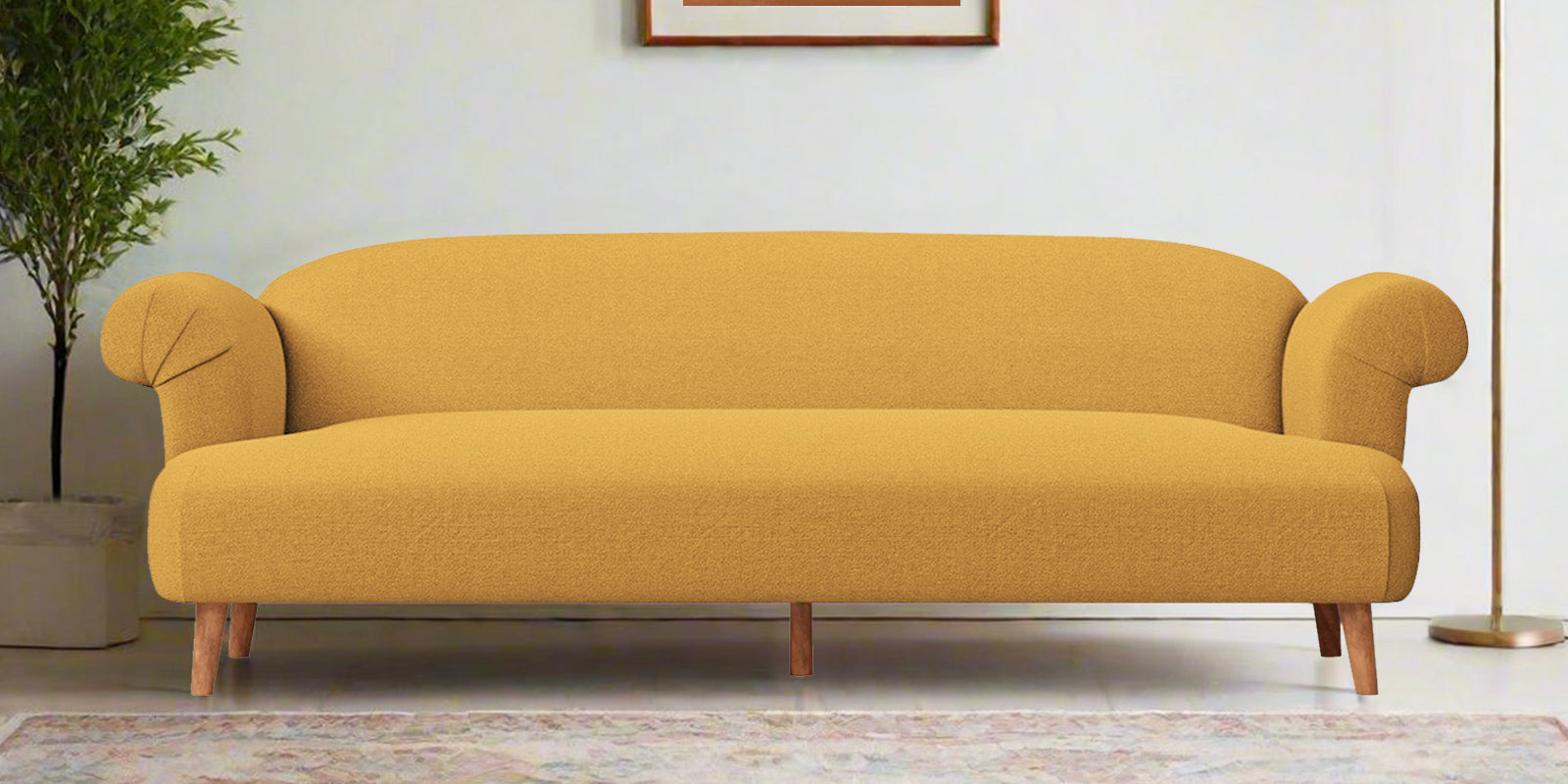 Barber Fabric 3 Seater Sofa In Corn Yellow Colour - Febonic Living