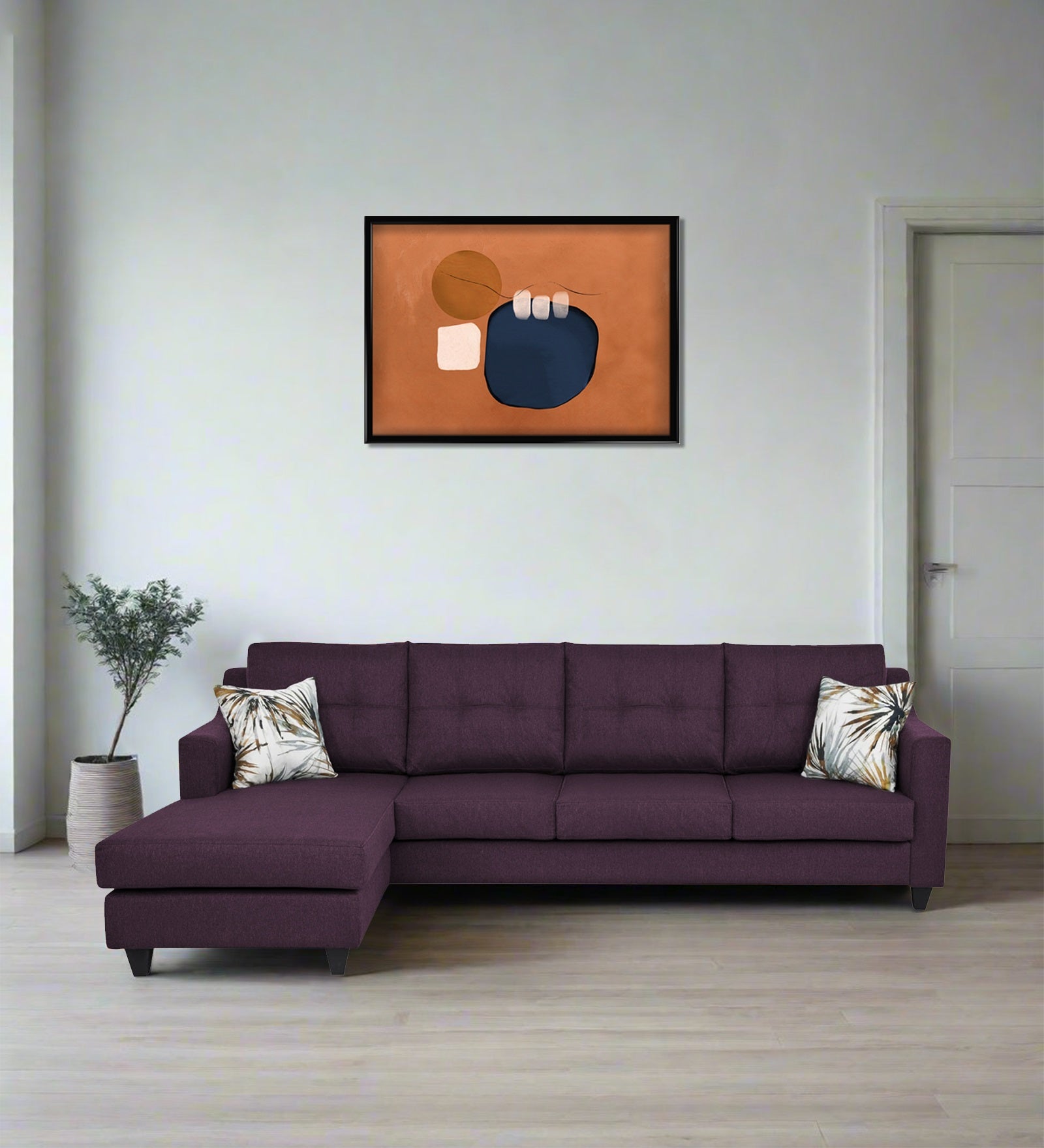 Welly Fabric RHS Sectional Sofa (3+Lounger) In Greek Purple Colour - Febonic Living