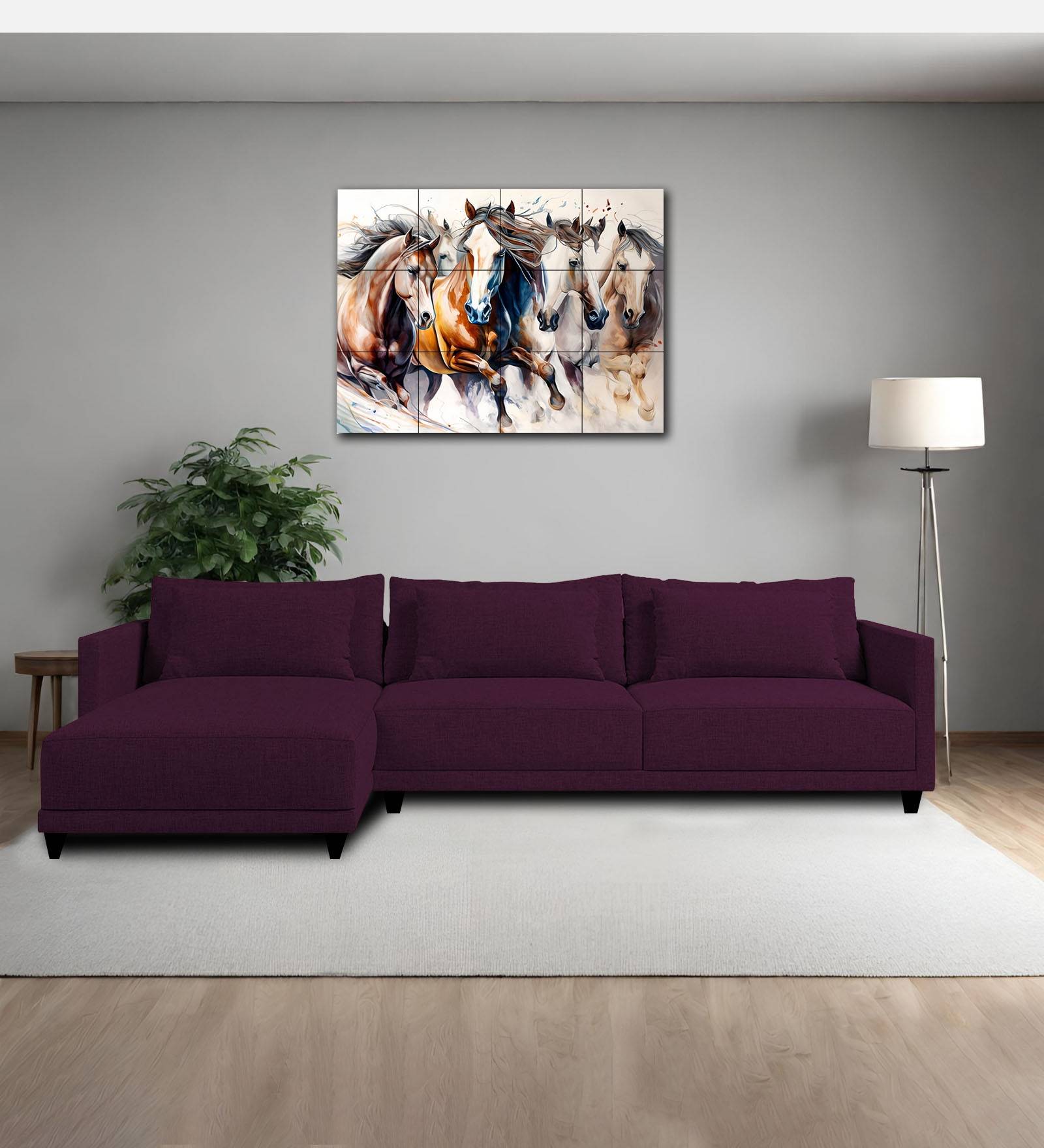 Kera Fabric RHS Sectional Sofa (3+Lounger) In Greek Purple Colour - Febonic Living