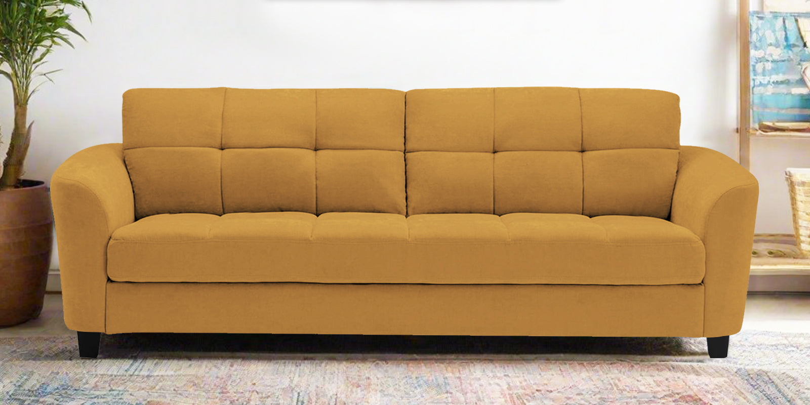 Mulan Fabric 3 Seater Sofa In Corn Yellow Colour - Febonic Living