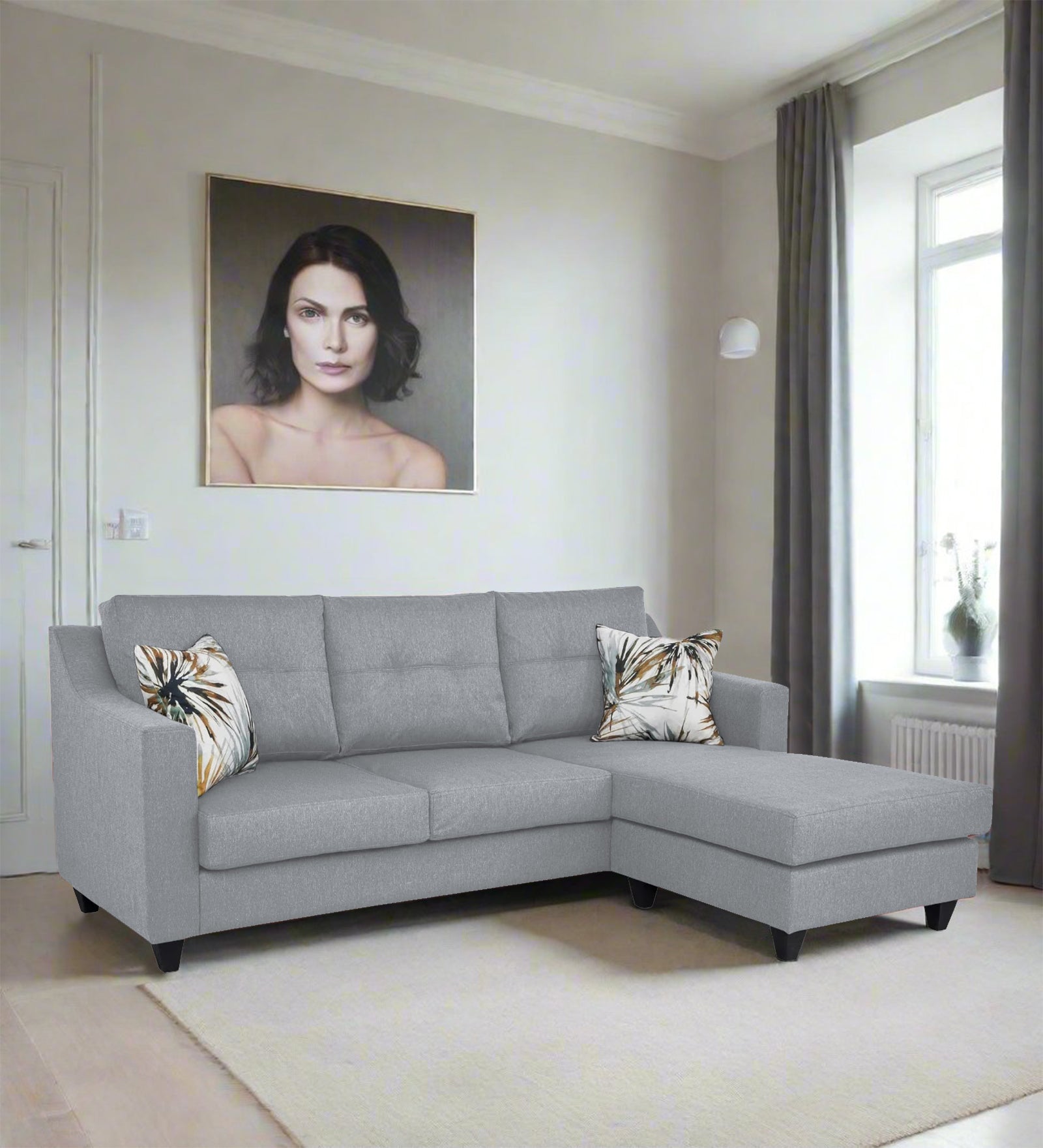 Welly Fabric LHS Sectional Sofa (2+Lounger) In Coin Grey Colour