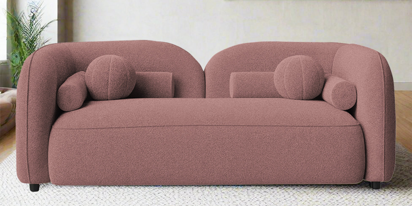 Corny Boucle Fabric 2 Seater Sofa In Rose Pink Colour - Febonic Living
