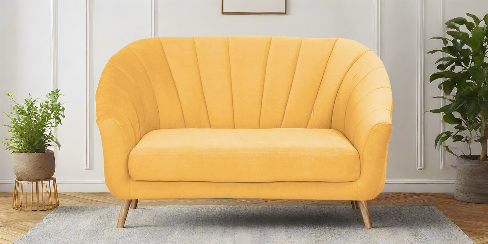 Kaylee Velvet 2 Seater Sofa In Turmeric yellow Colour - Febonic Living