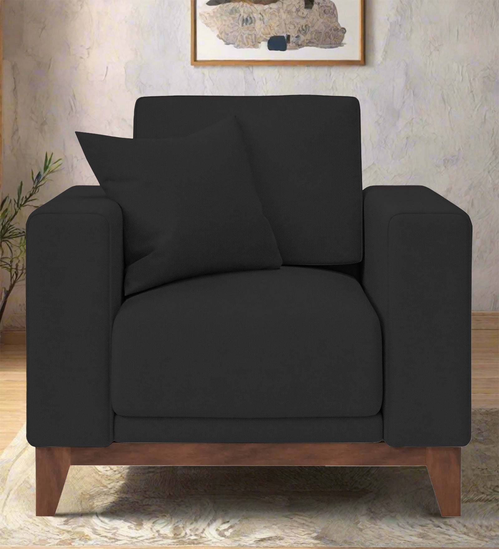 Luca Fabric 1 Seater Sofa In Bitter Black Colour - Febonic Living