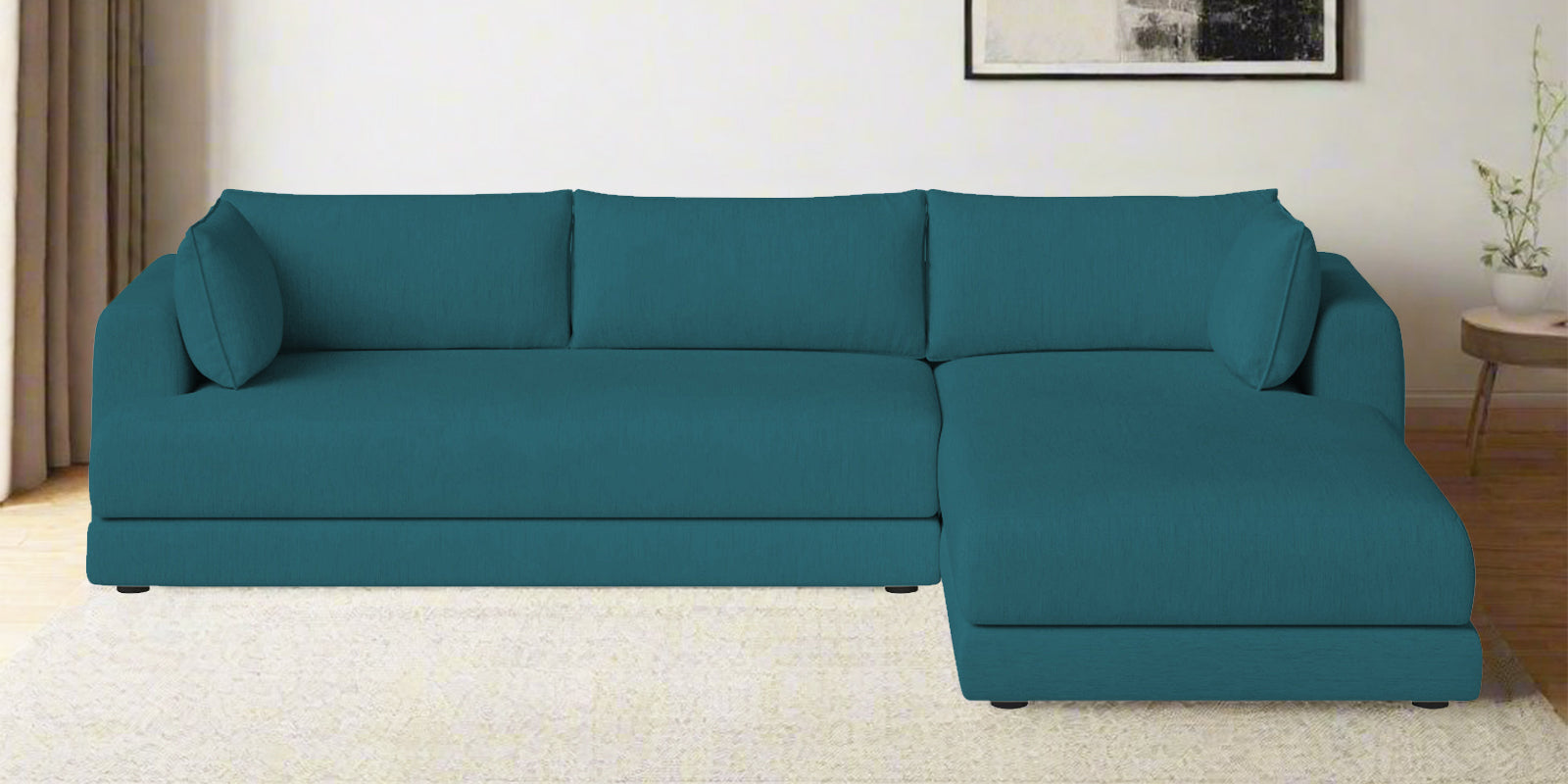 Ziggy Fabric LHS Sectional Sofa (3+Lounger) In Water Blue Colour - Febonic Living