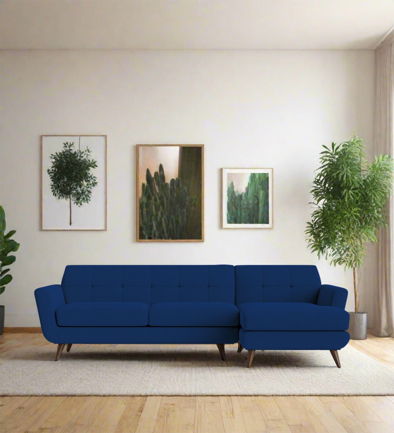 Jasmin Fabric LHS Sectional Sofa (3+ Lounger)In Royal Blue Colour - Febonic Living