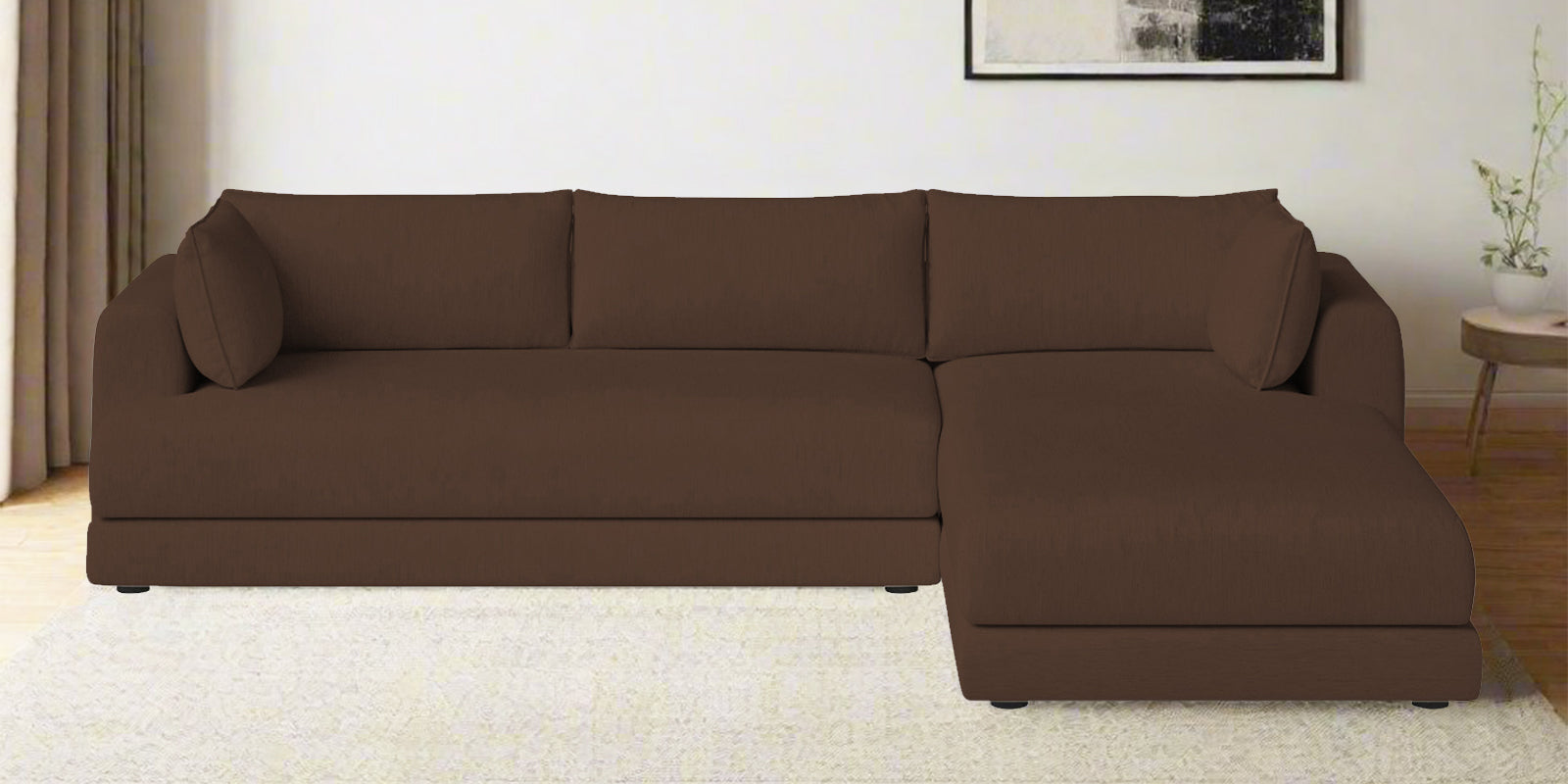 Ziggy Fabric LHS Sectional Sofa (3+Lounger) In Ash Brown Colour - Febonic Living